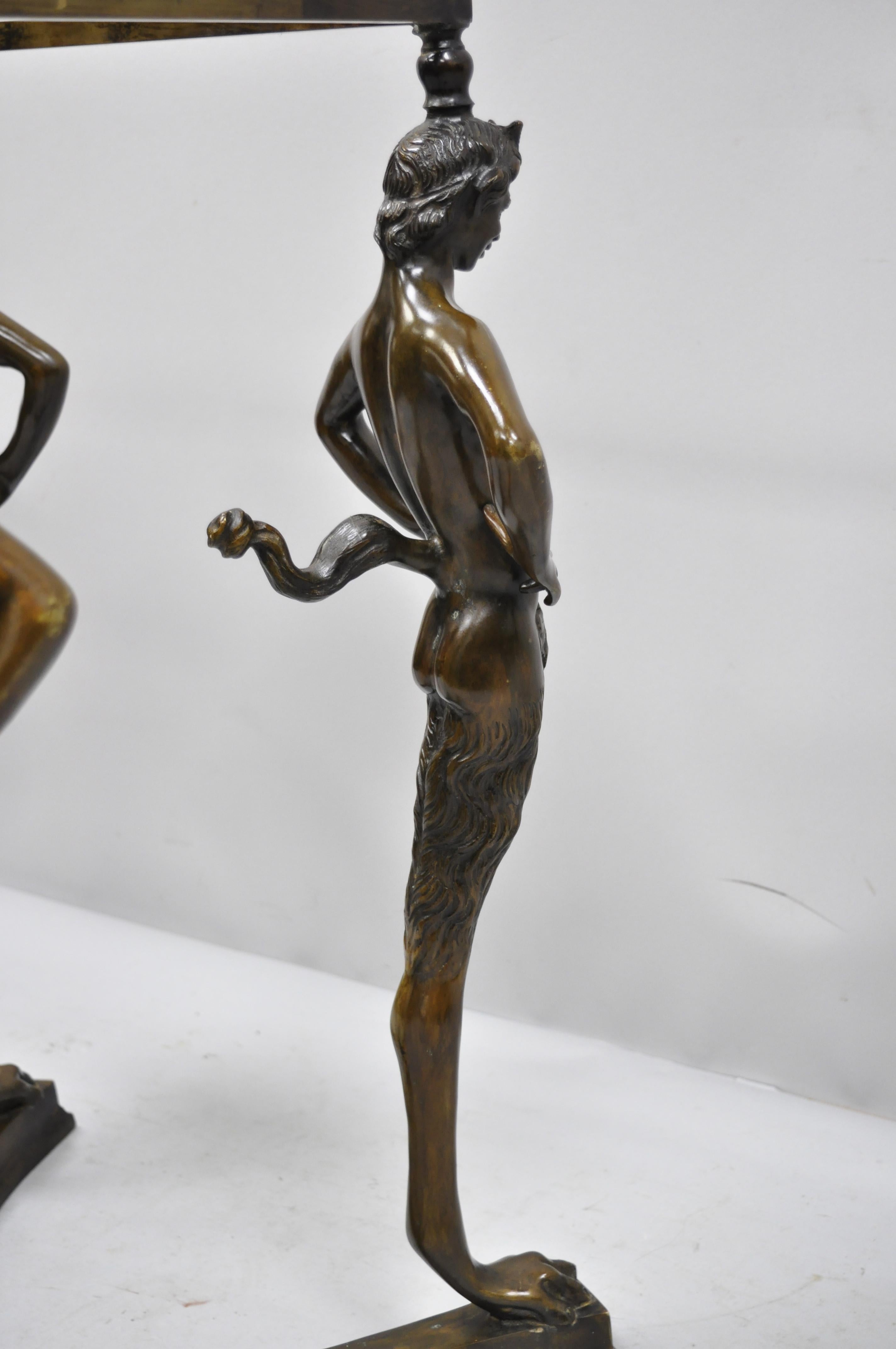 French 20th C. Cast Bronze Satyr Figure Pedestal Base Glass Top Dining Center Table For Sale