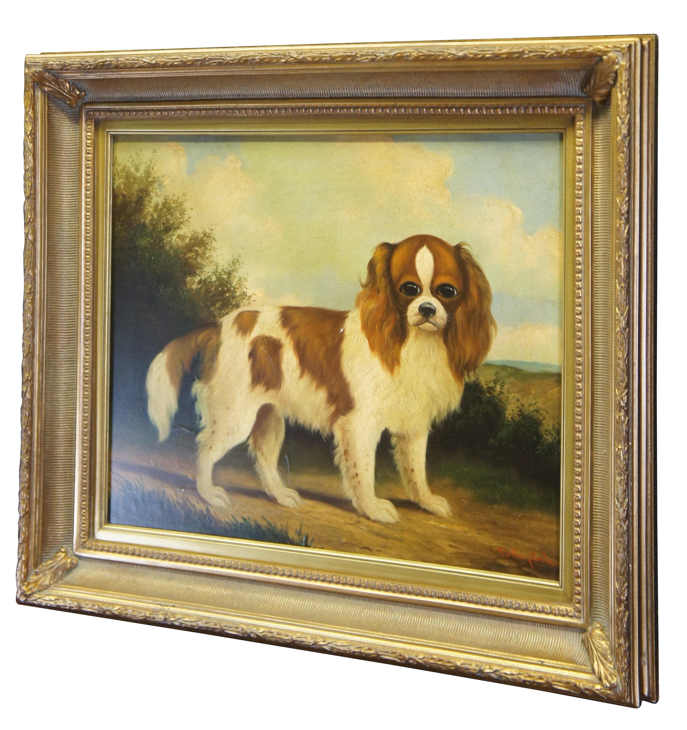 20th C. Cavalier Portrait Painting by P. English Oil on Canvas Gold Frame 32