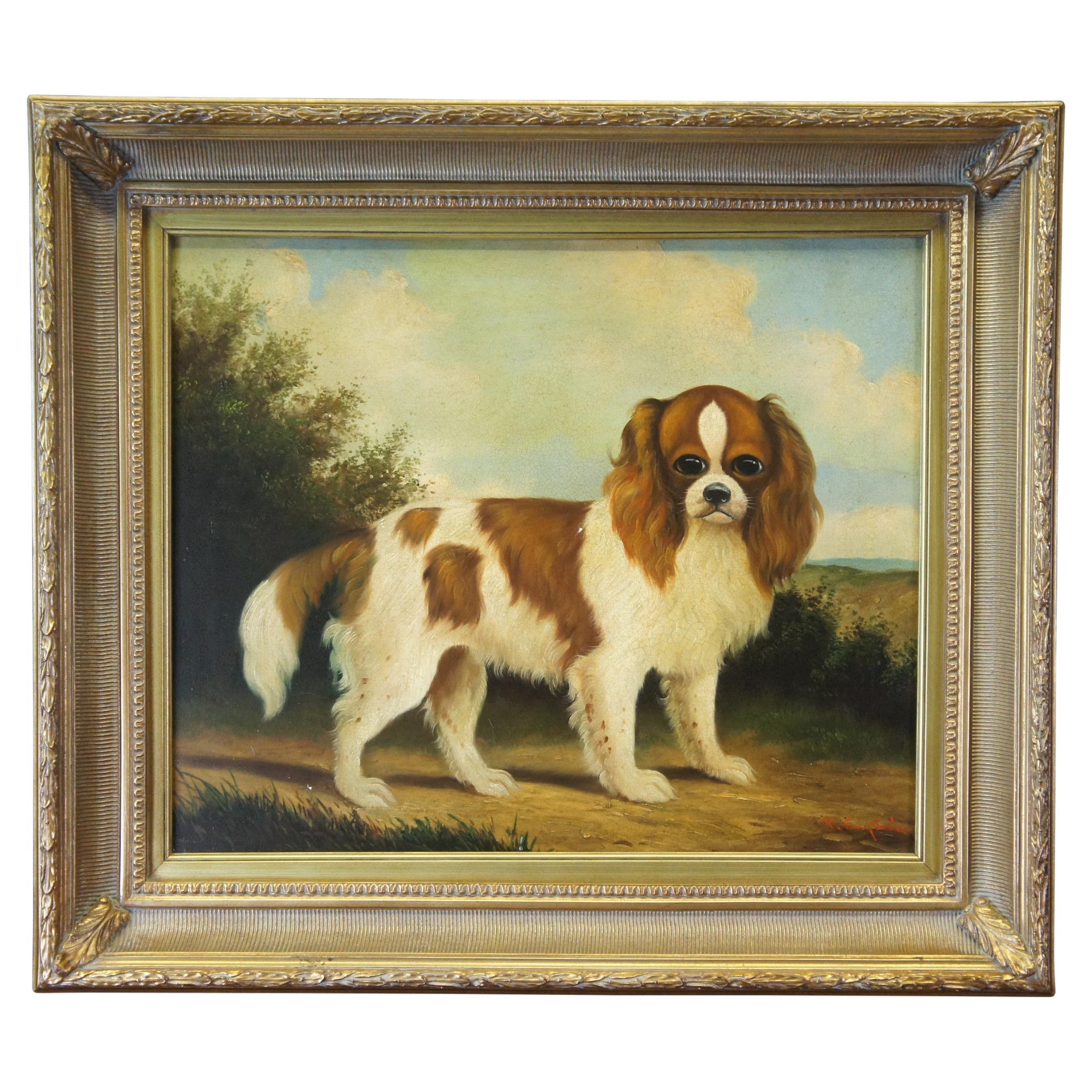 20th C. Cavalier Portrait Painting by P. English Oil on Canvas Gold Frame 32"