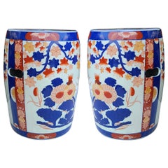 20th-C. Paire de sièges de jardin / tables d'exportation chinoises de style Imari bleu et orange,