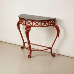 20th-C. Chinese Red Chippendale Style Tole Mirror And Console Table