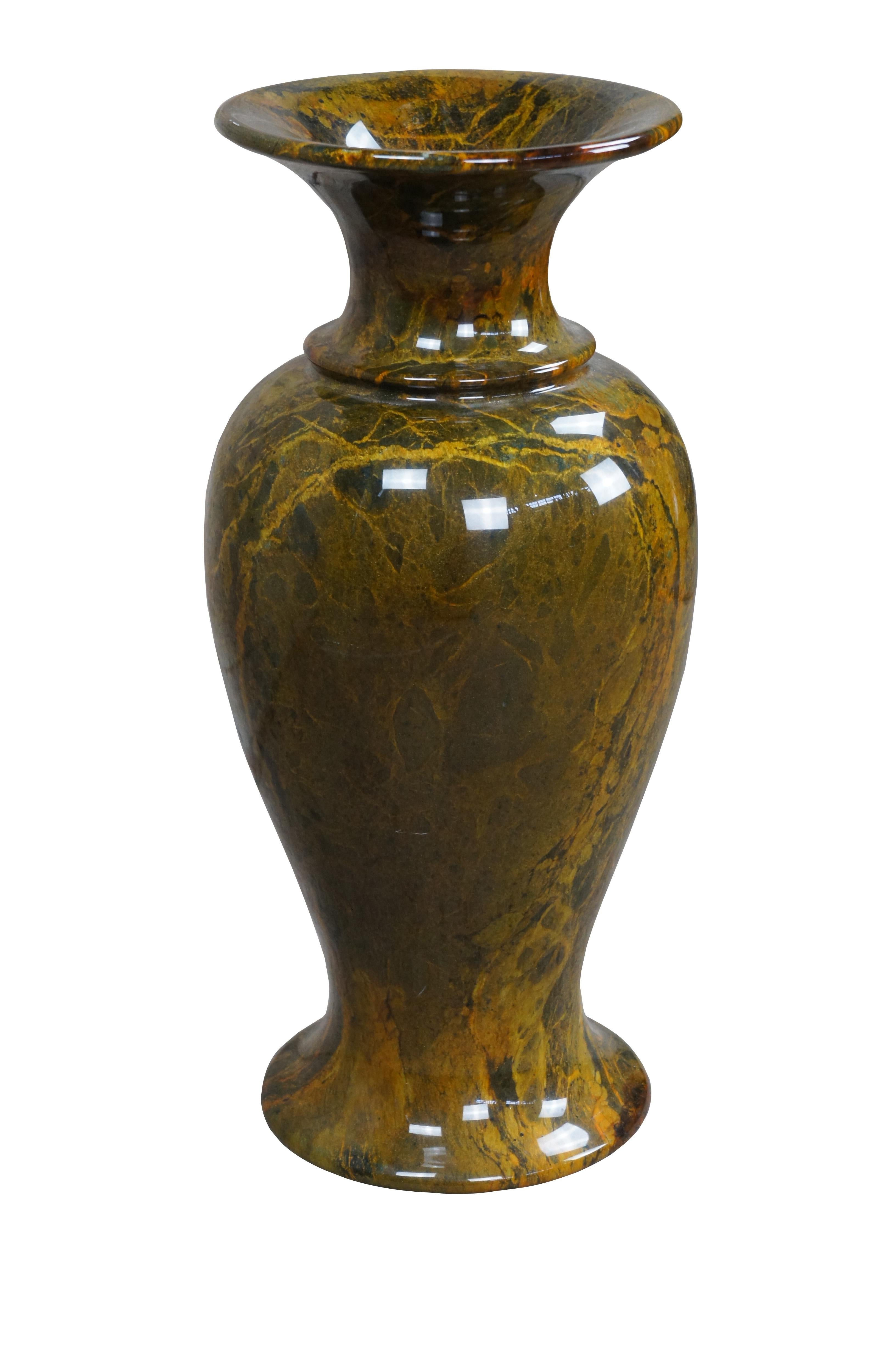 Neoclassical 20th C. Chinese Yellow Green Natural Jade Carved & Polished Marble Vase Urn 23