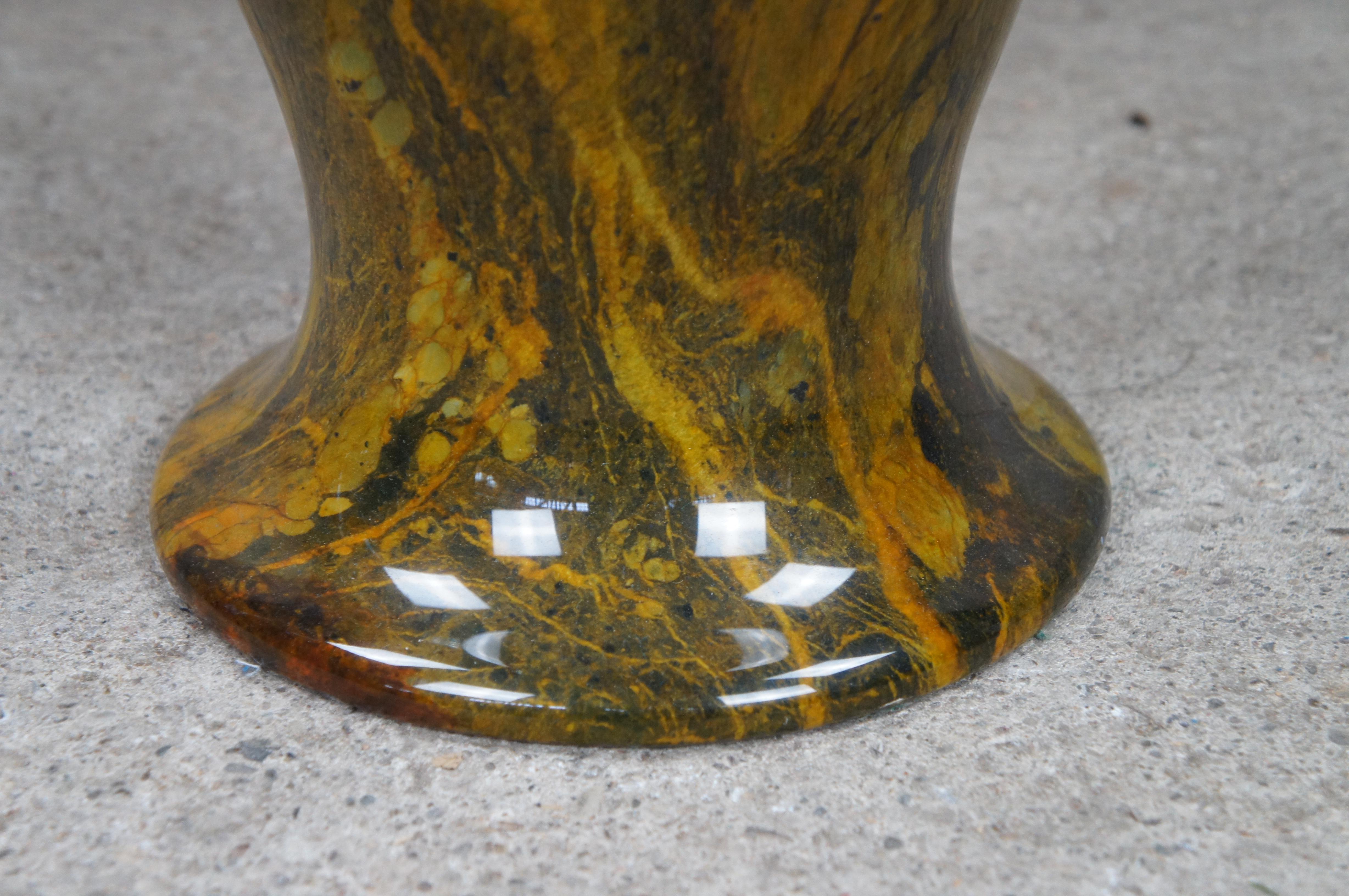 20th C. Chinese Yellow Green Natural Jade Carved & Polished Marble Vase Urn 23