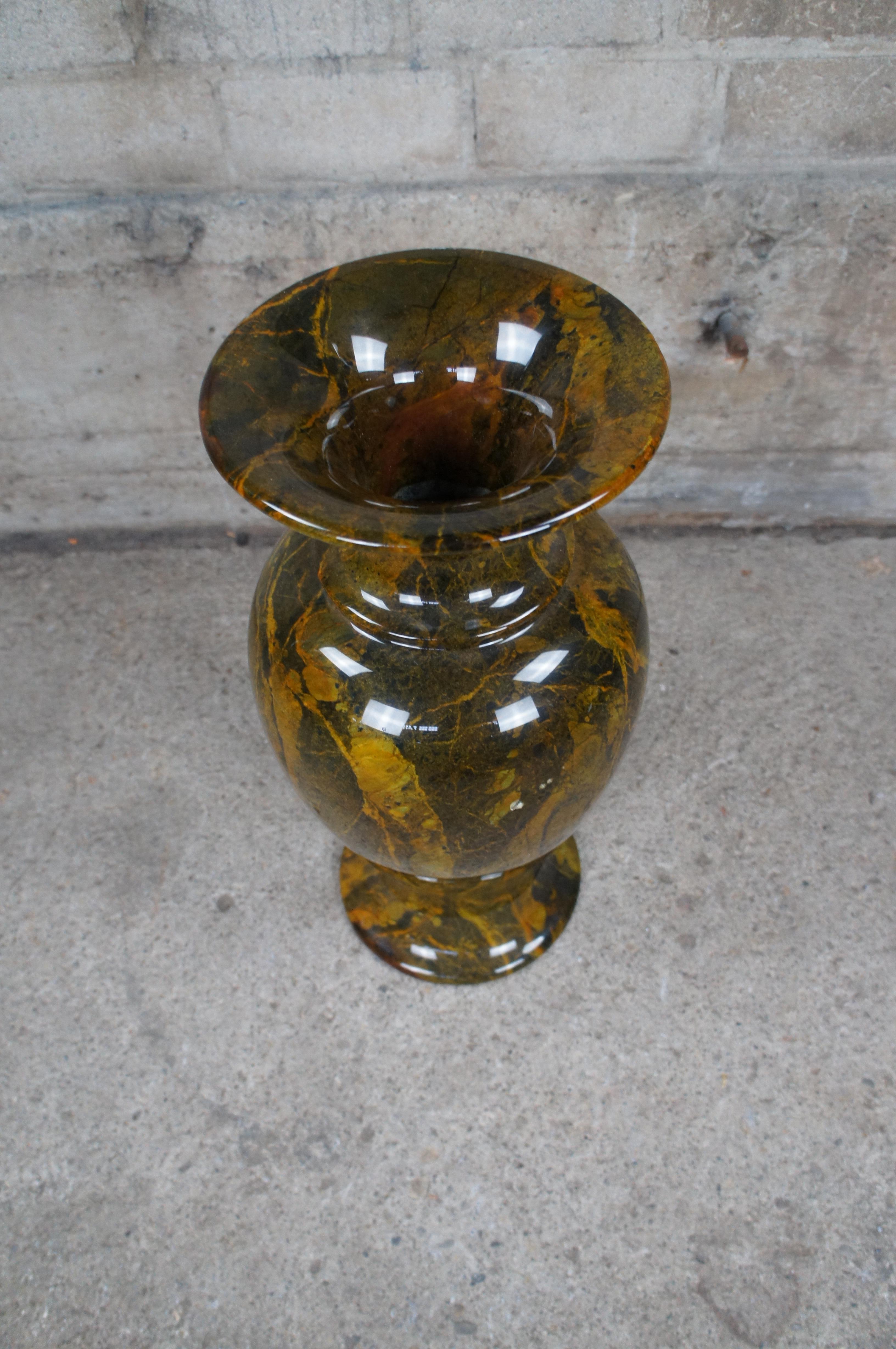 20th C. Chinese Yellow Green Natural Jade Carved & Polished Marble Vase Urn 23