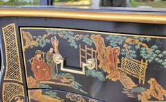20th-C. Chinoiserie Serpentine Black and Gilt Chest of Drawers by Drexel, Pair