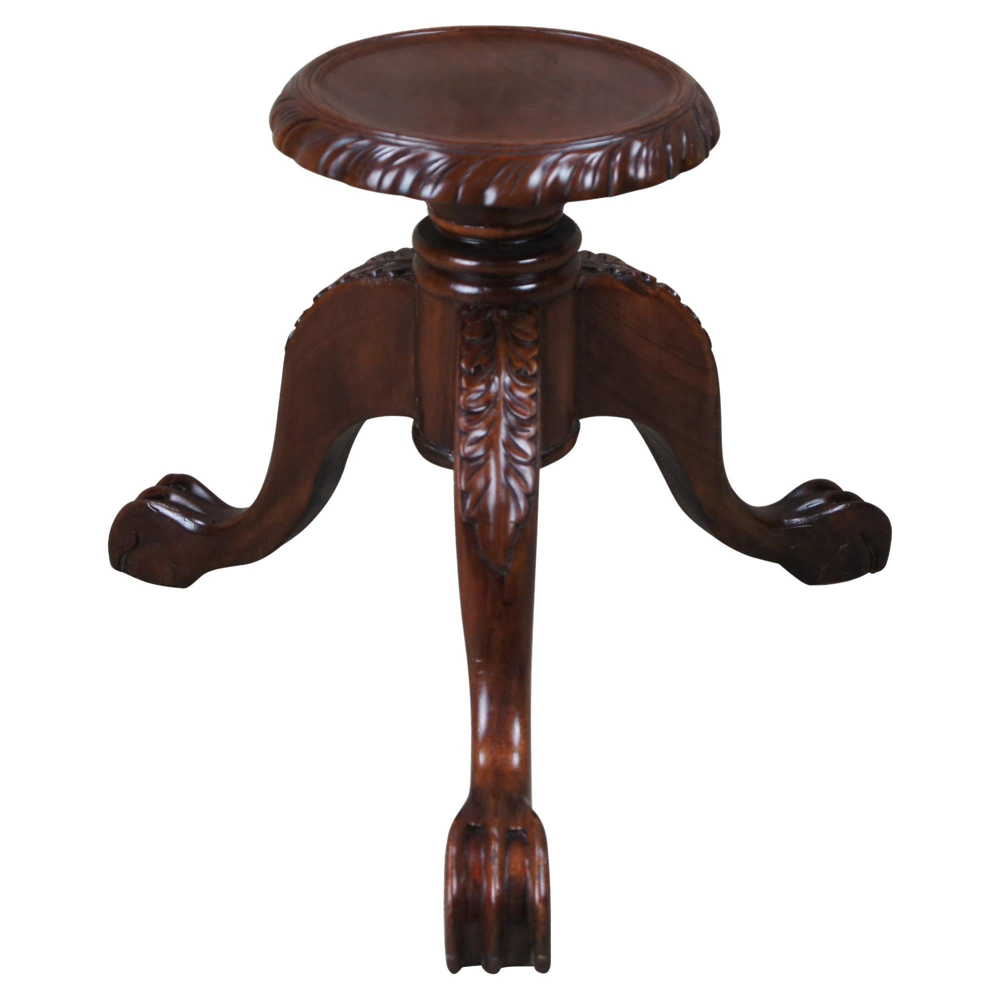 20th C Chippendale Georgian Style Carved Mahogany Plant Stand Sculpture Pedestal For Sale