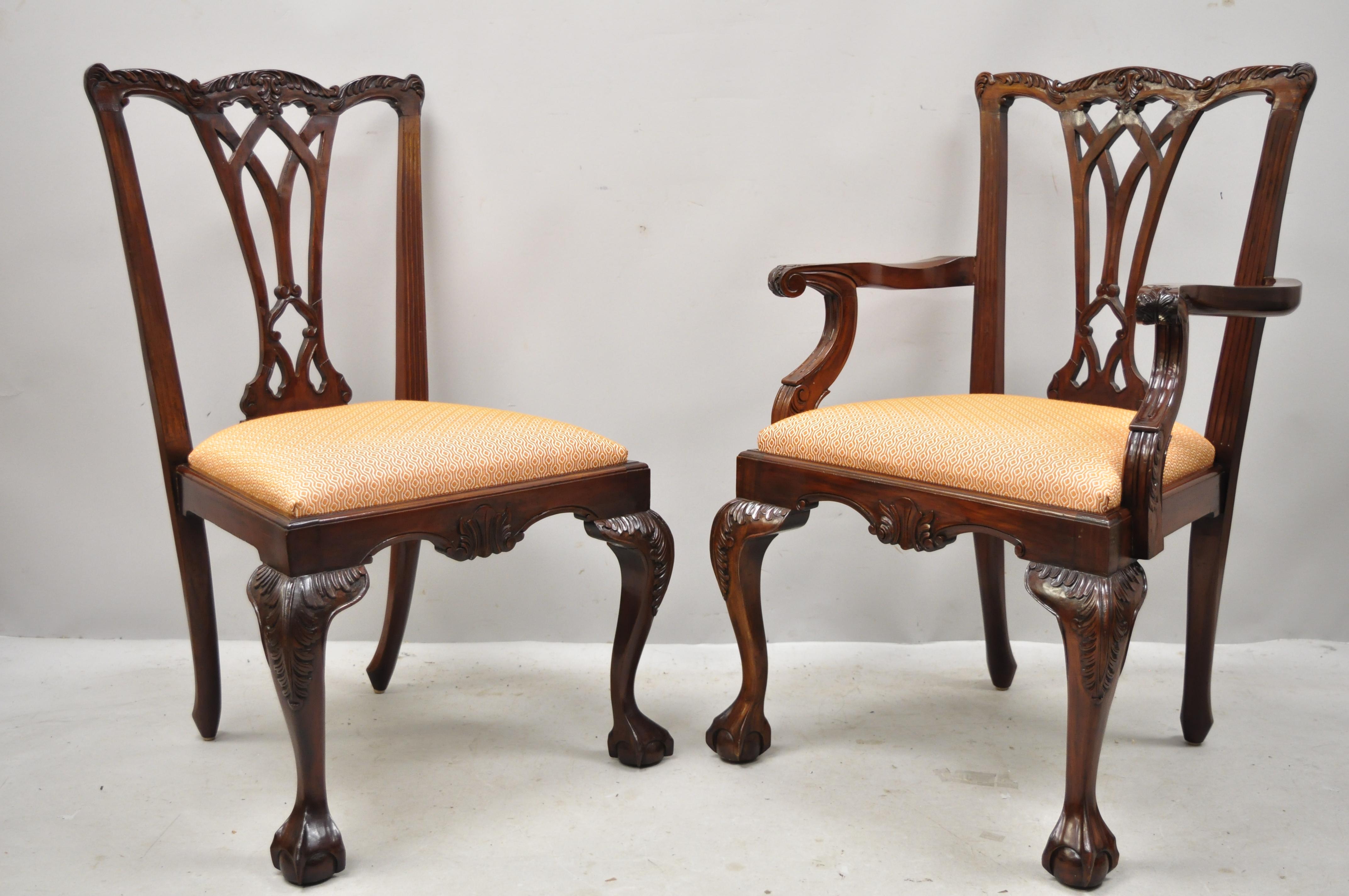 Chippendale Style Carved Ball and Claw Mahogany Dining Chairs, Set of 8 7