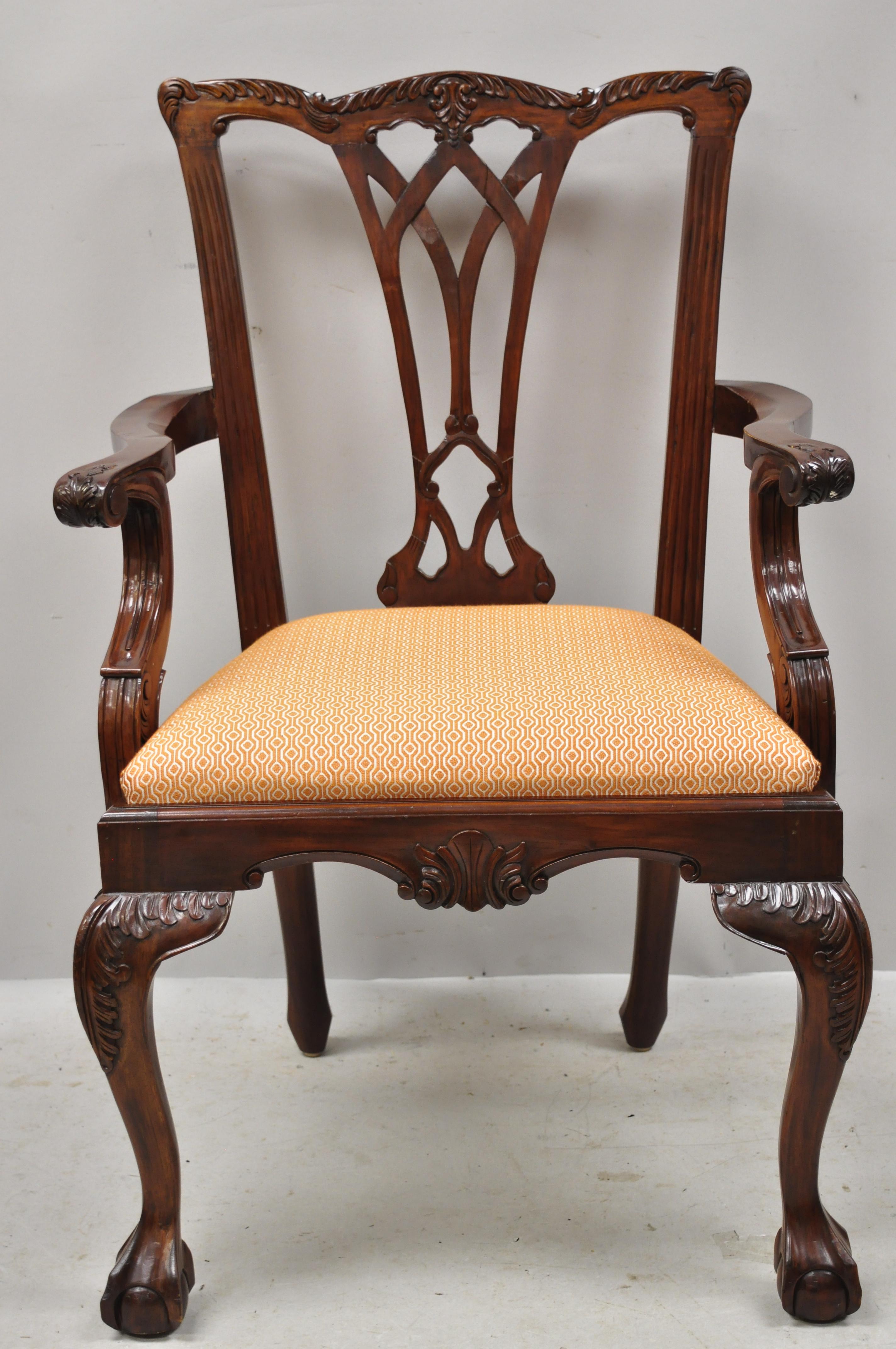 Philippine Chippendale Style Carved Ball and Claw Mahogany Dining Chairs, Set of 8