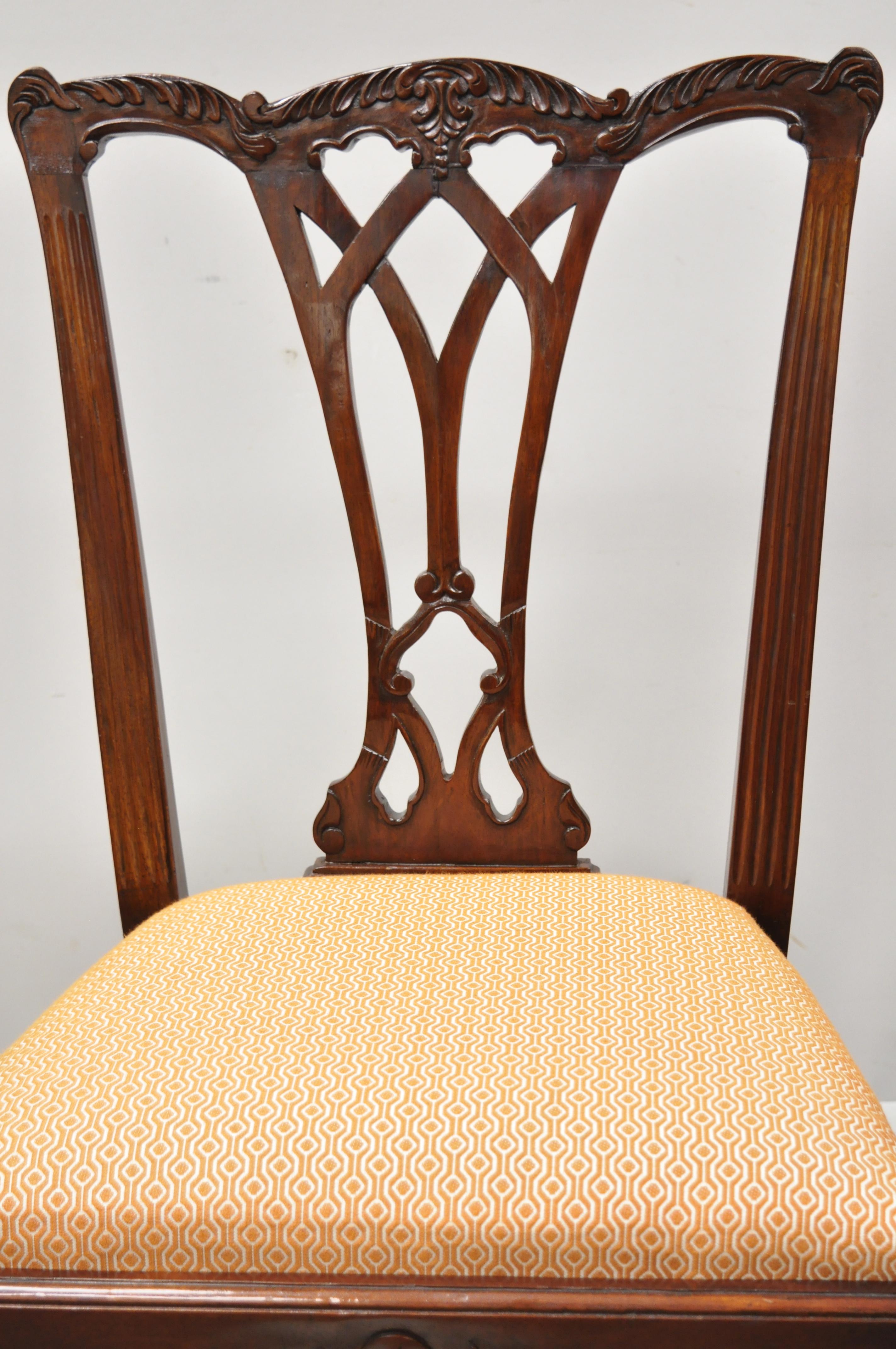 20th Century Chippendale Style Carved Ball and Claw Mahogany Dining Chairs, Set of 8