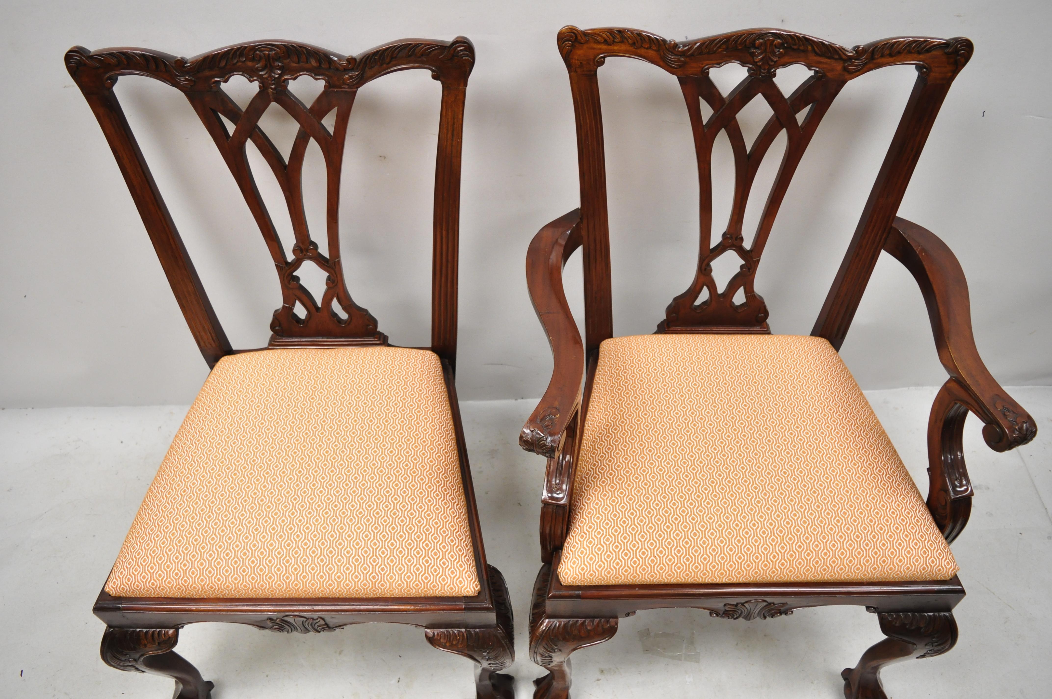 Chippendale Style Carved Ball and Claw Mahogany Dining Chairs, Set of 8 1