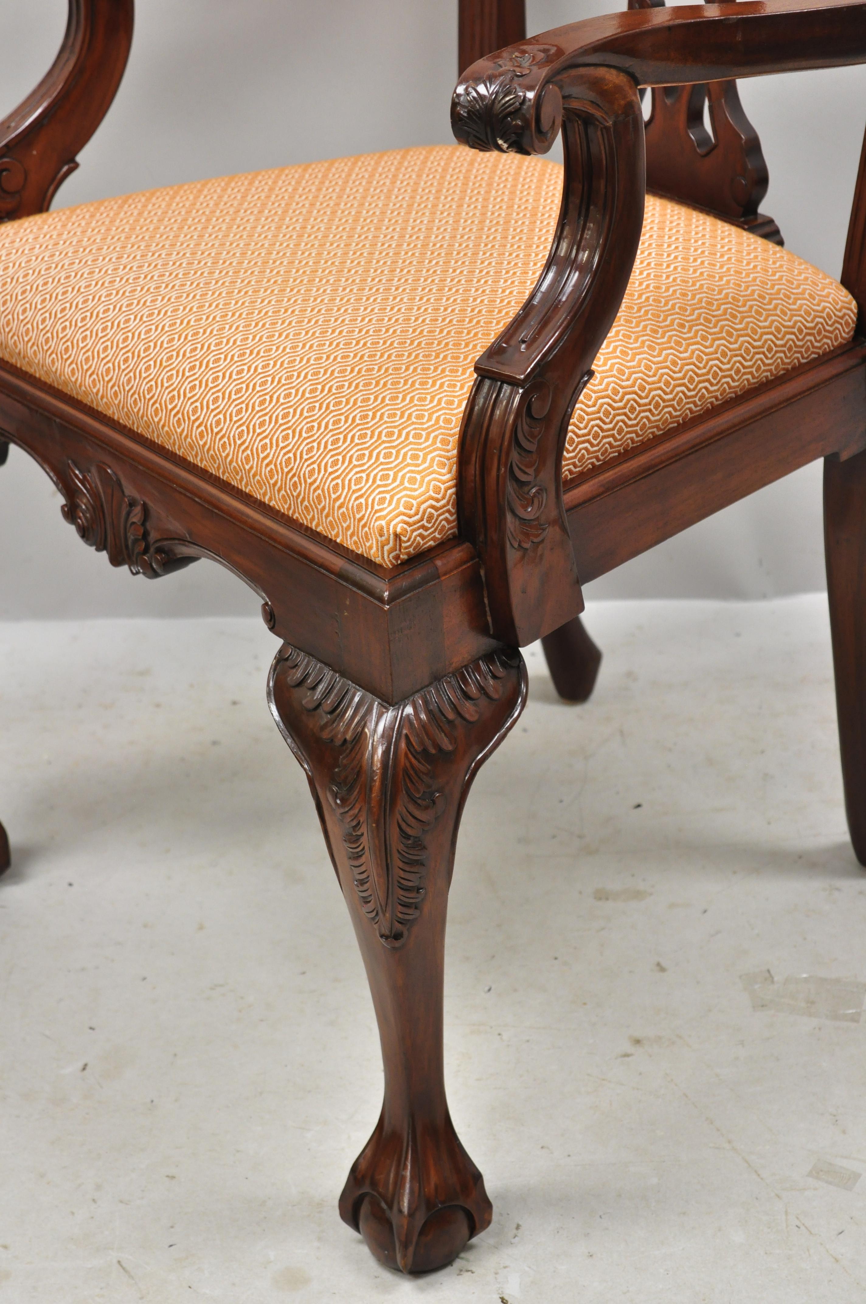 Chippendale Style Carved Ball and Claw Mahogany Dining Chairs, Set of 8 3