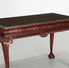 20th C. Chippendale Style Mahogany Console Table with Green Marble Top