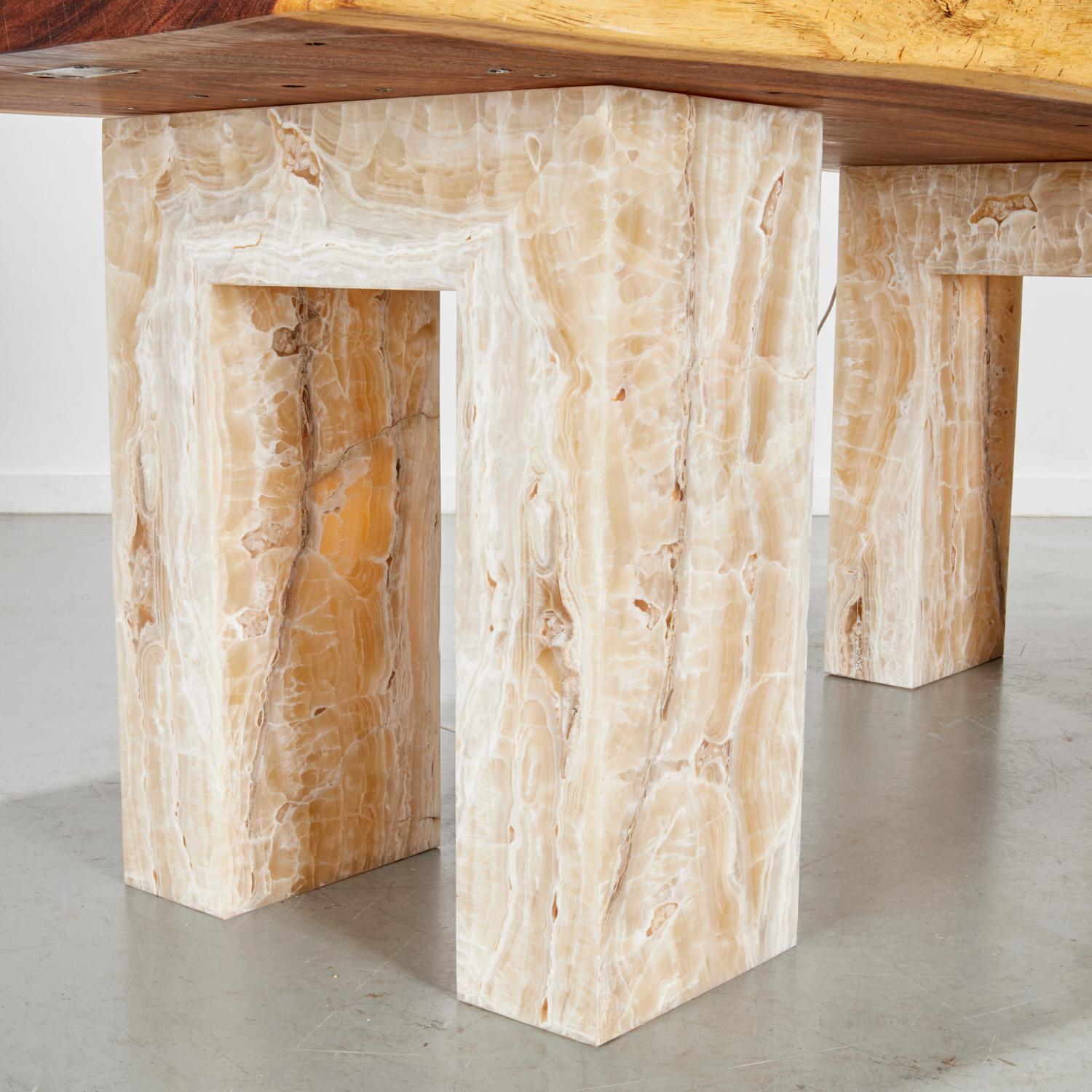Organic Modern 20th c. Christopher Guy,  Custom Hawaiian Koa Wood and Lighted Onyx Dining Table For Sale