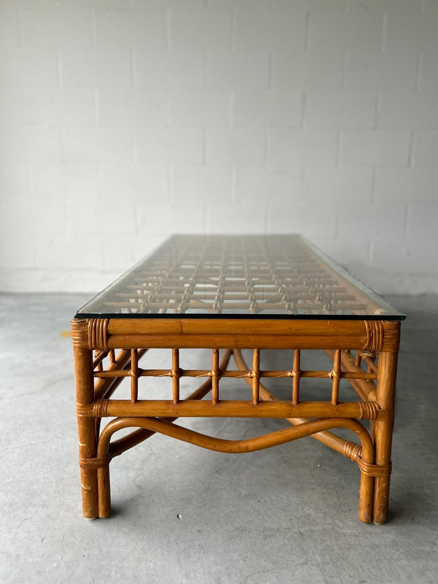 Mid-20th Century Low Profile Woven Bamboo Coffee Table For Sale