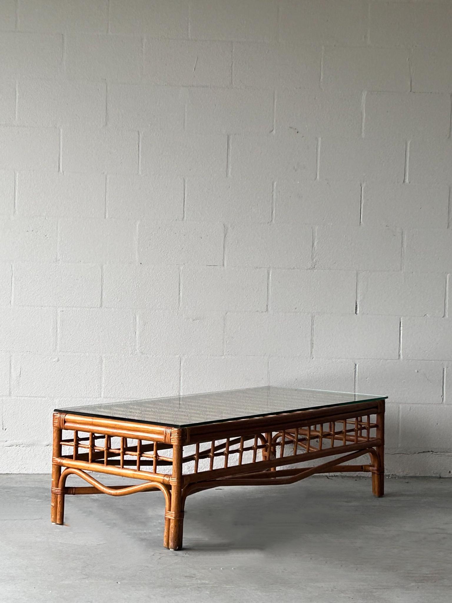 American Low Profile Woven Bamboo Coffee Table For Sale