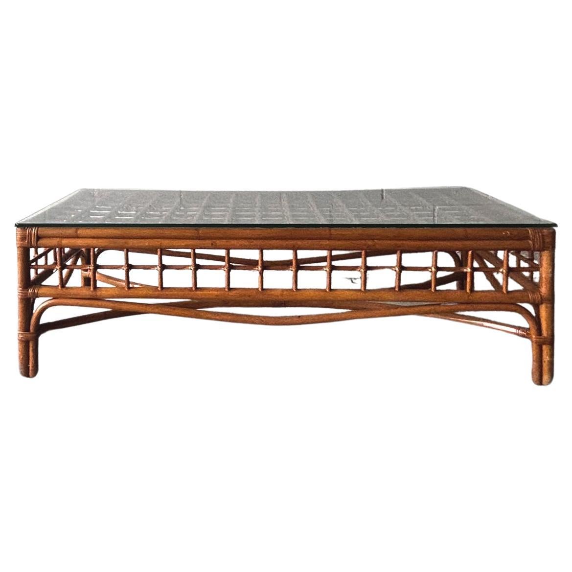 Low Profile Woven Bamboo Coffee Table For Sale