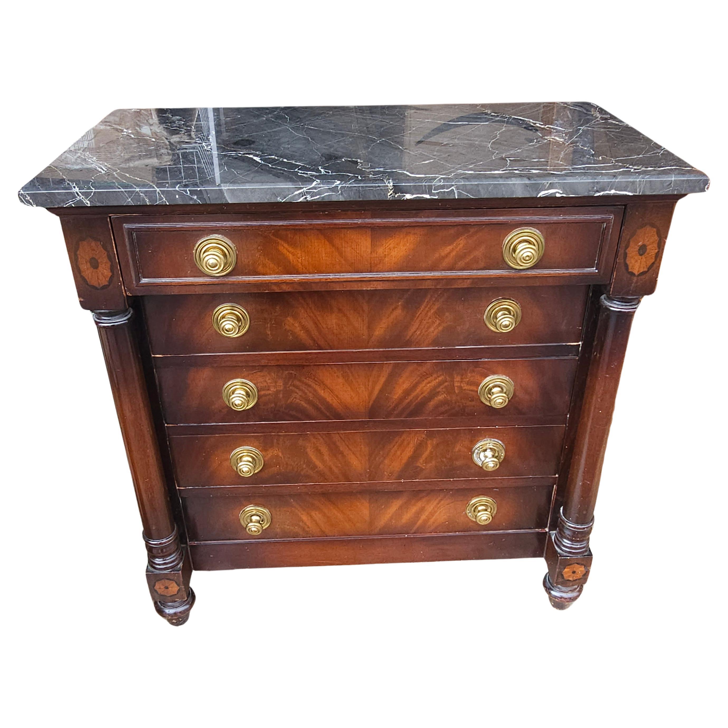 Other 20th C Colony House American Empire Style Mahogany Chest of Drawers w Marble Top For Sale