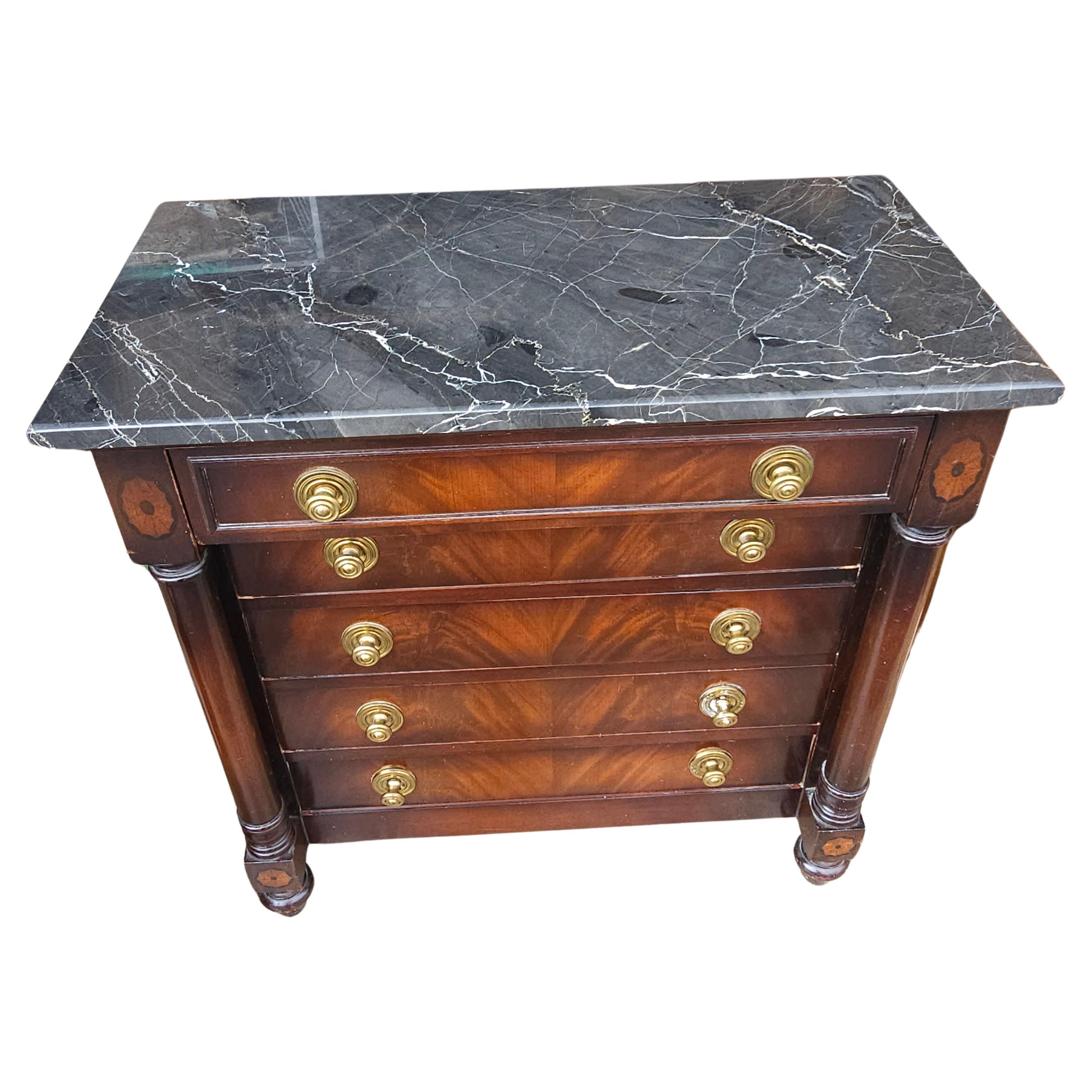 20th Century 20th C Colony House American Empire Style Mahogany Chest of Drawers w Marble Top For Sale