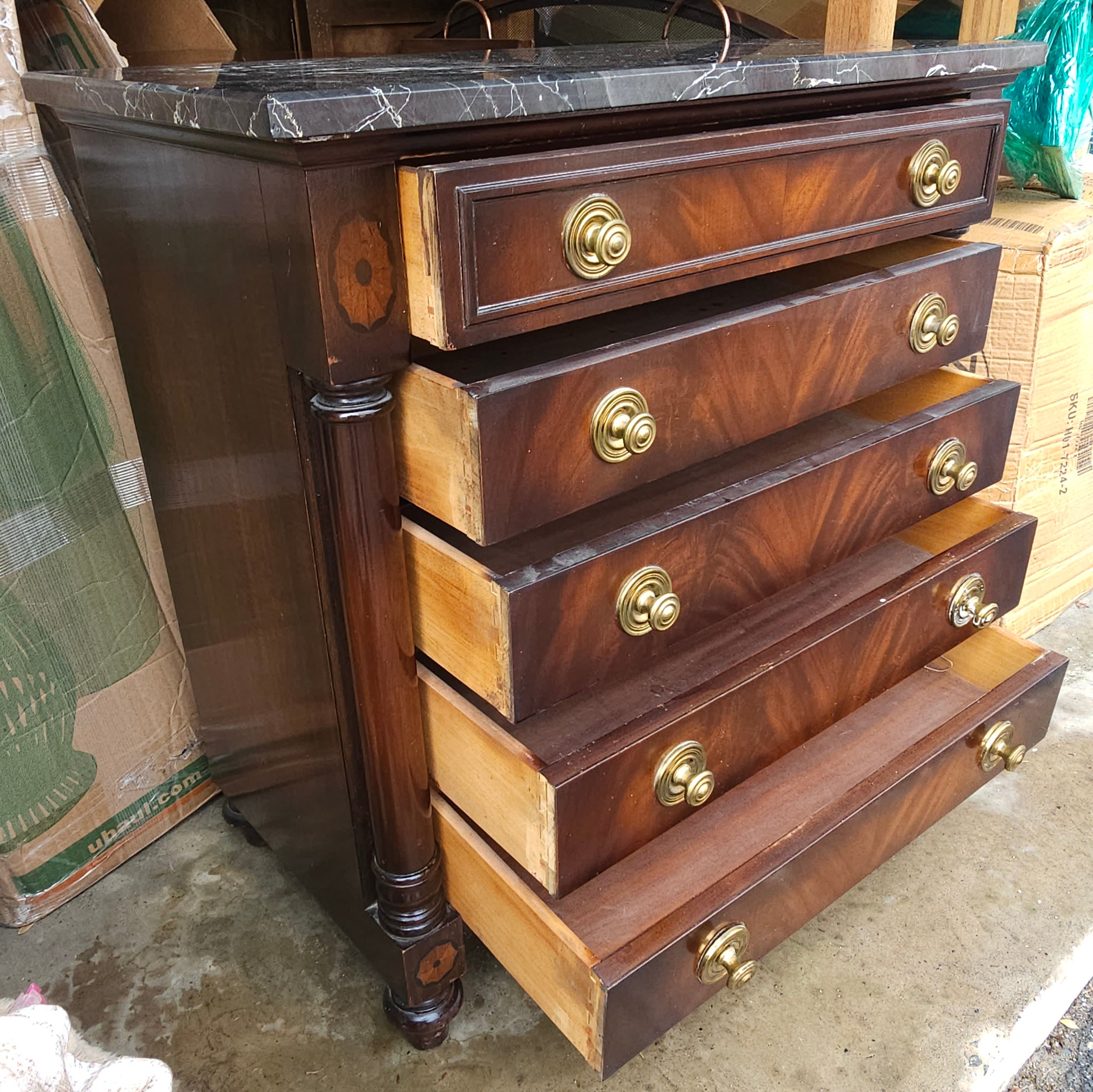 20th C Colony House American Empire Style Mahogany Chest of Drawers w Marble Top For Sale 3