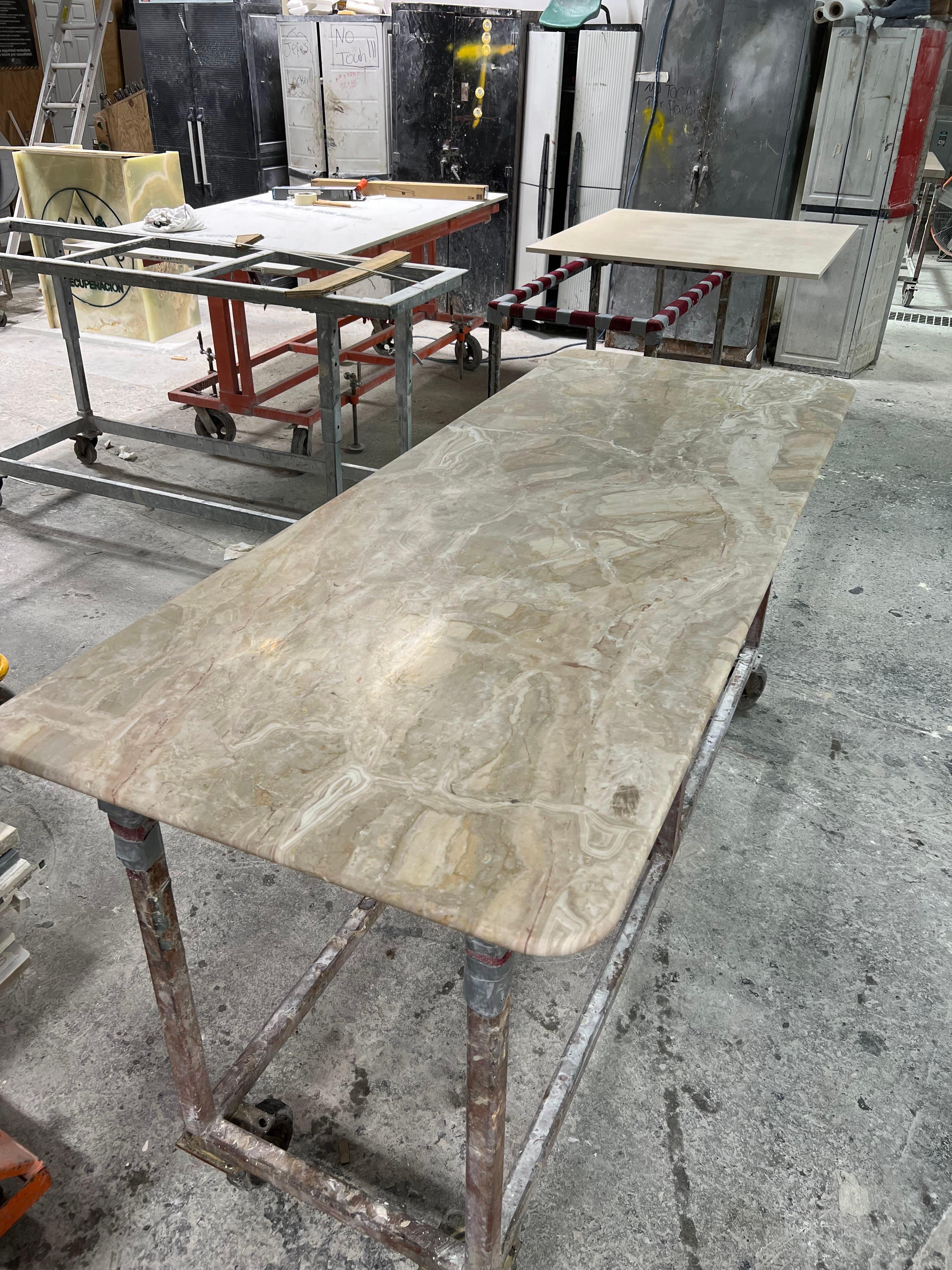 20th C. Console Table Cast Stone Winged Lion Pedestals & Marble Top For Sale 7