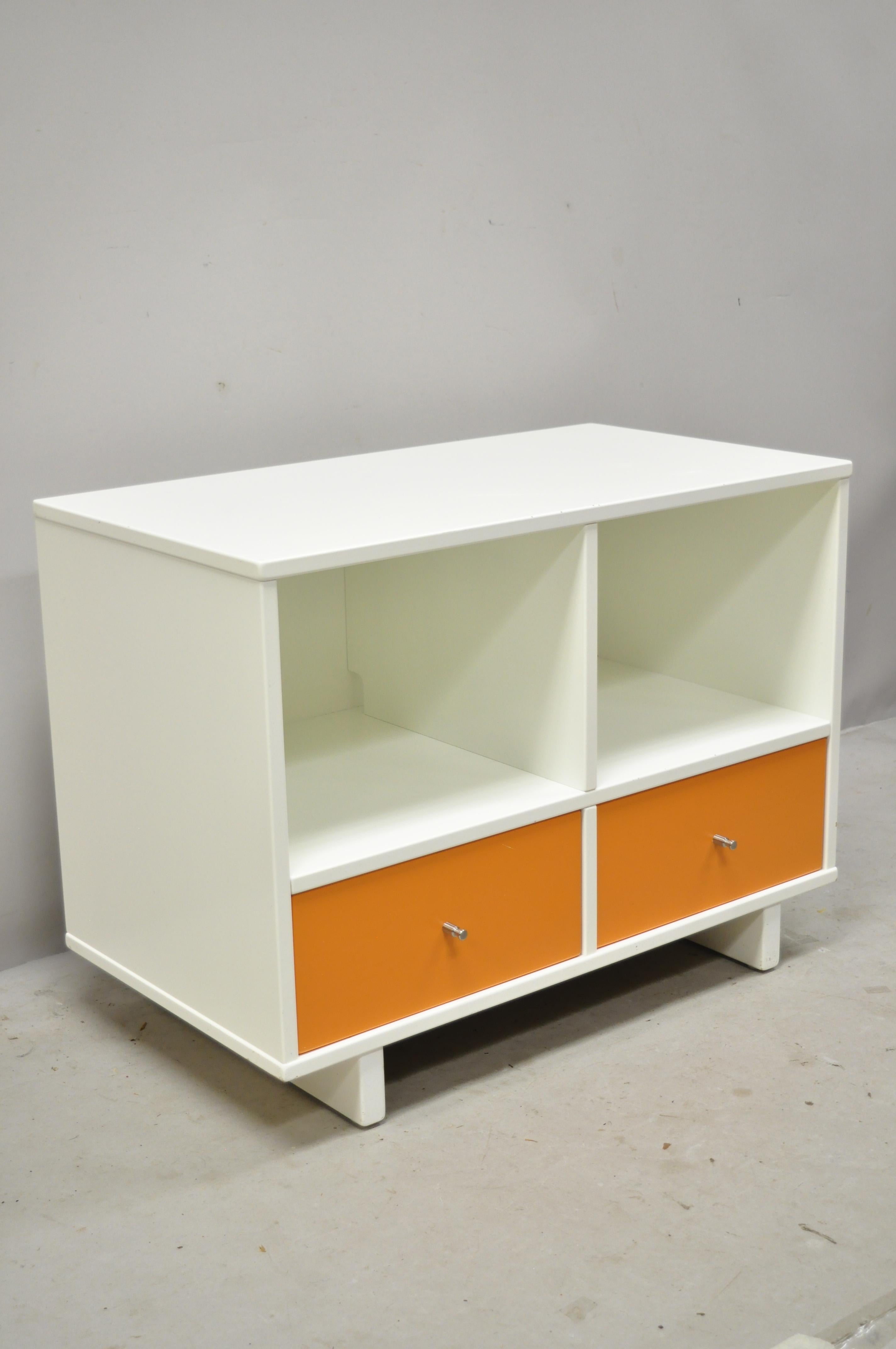 Contemporary Modern White Orange Credenza Stereo TV Television Stand 3