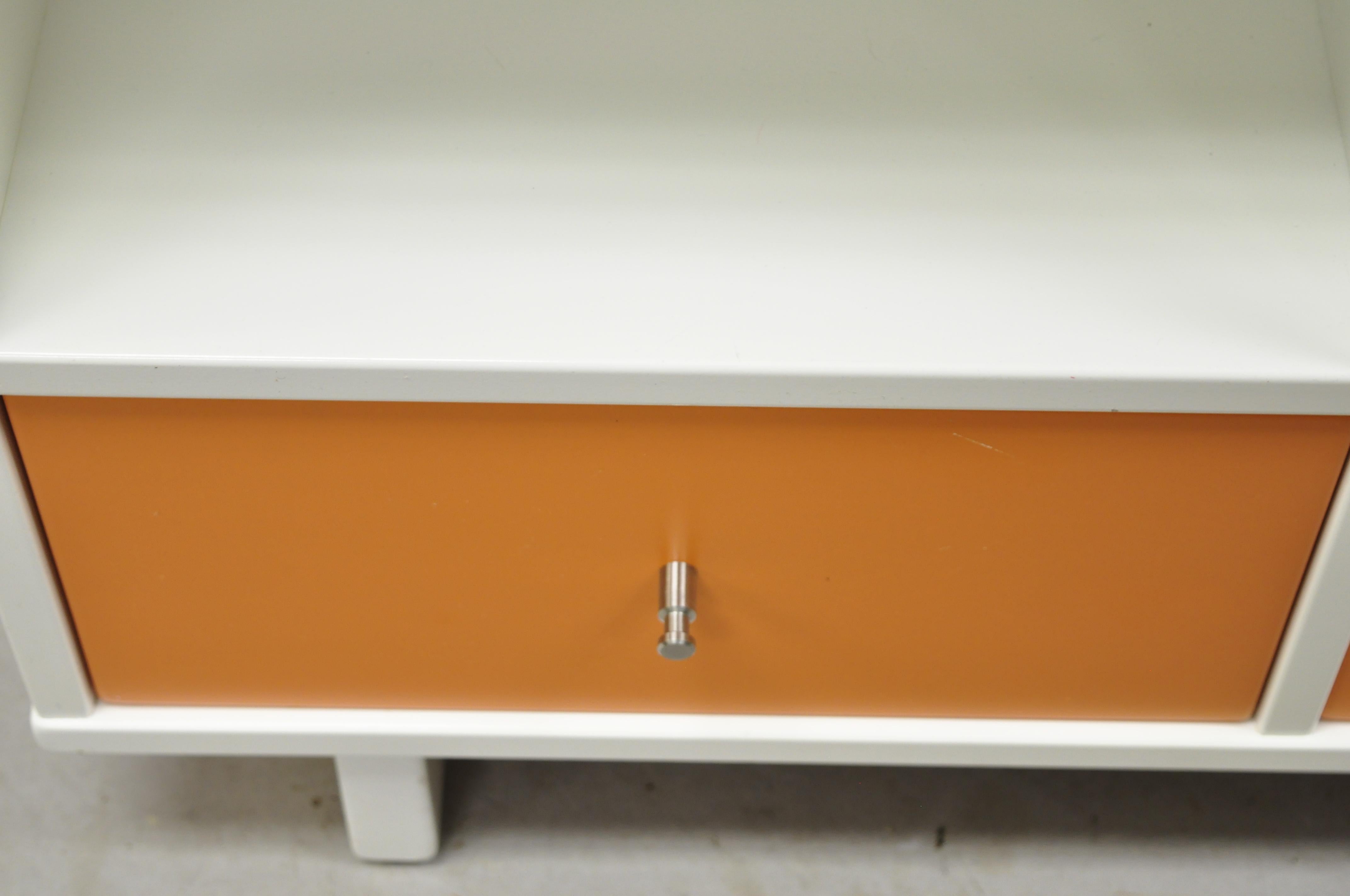 Contemporary Modern White Orange Credenza Stereo TV Television Stand In Good Condition In Philadelphia, PA