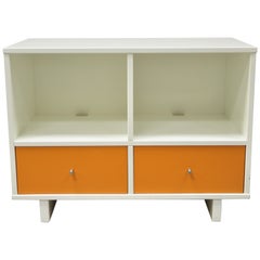 Vintage Contemporary Modern White Orange Credenza Stereo TV Television Stand