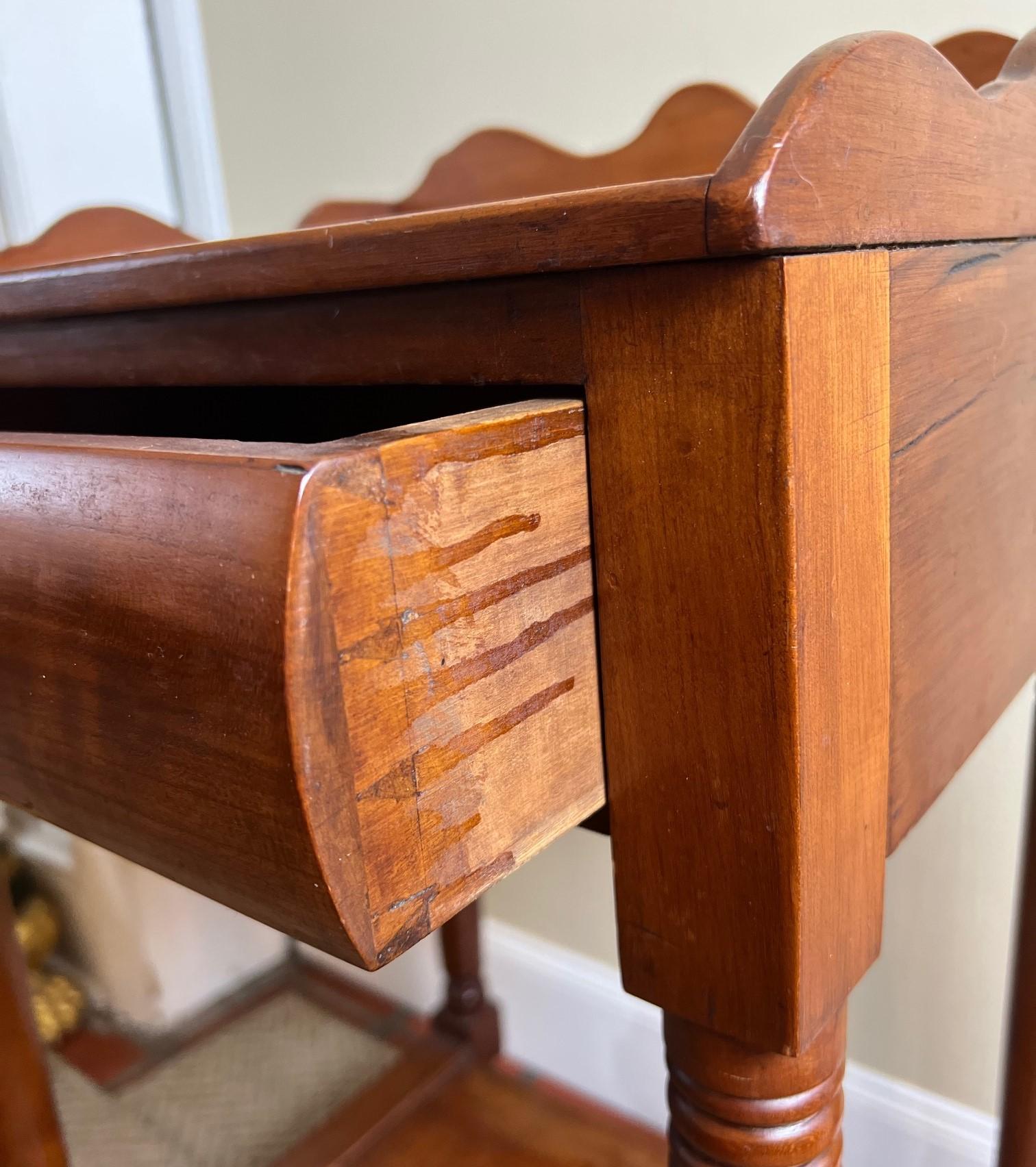 20th C. Country Night Stand with Drawer, Bottom Shelf and Scallop Edge Details 1