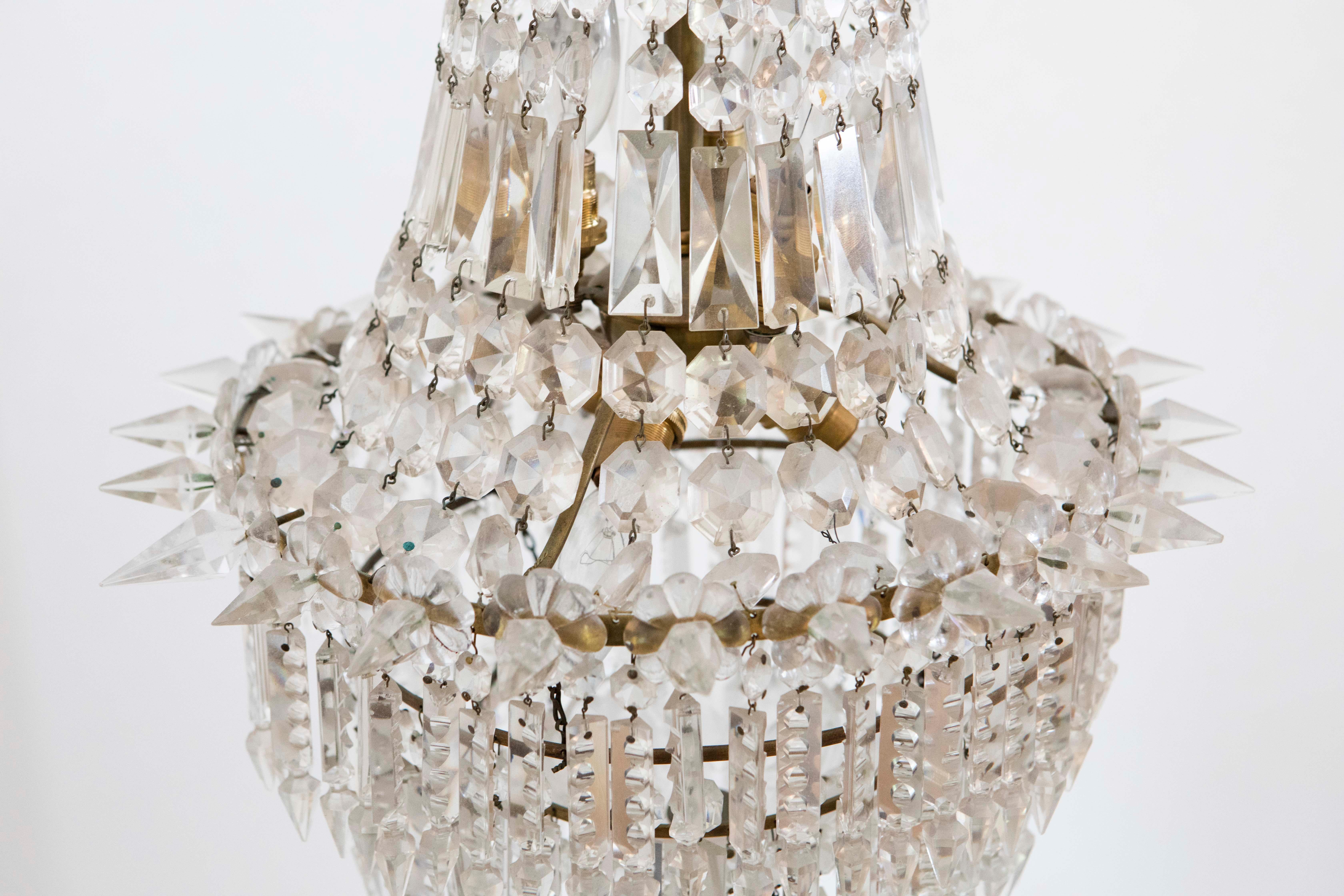 20th Century Crystal and Brass Basket Chandelier 2