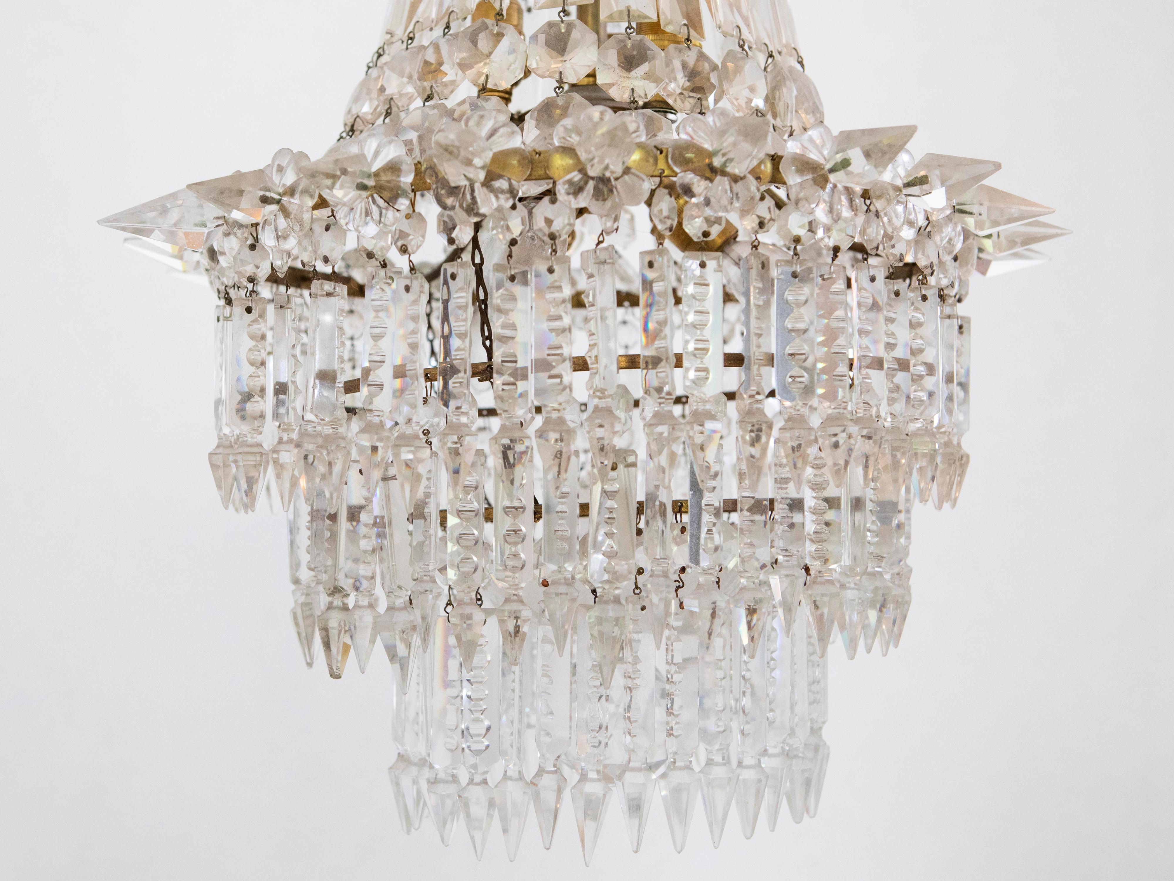 20th Century Crystal and Brass Basket Chandelier 3