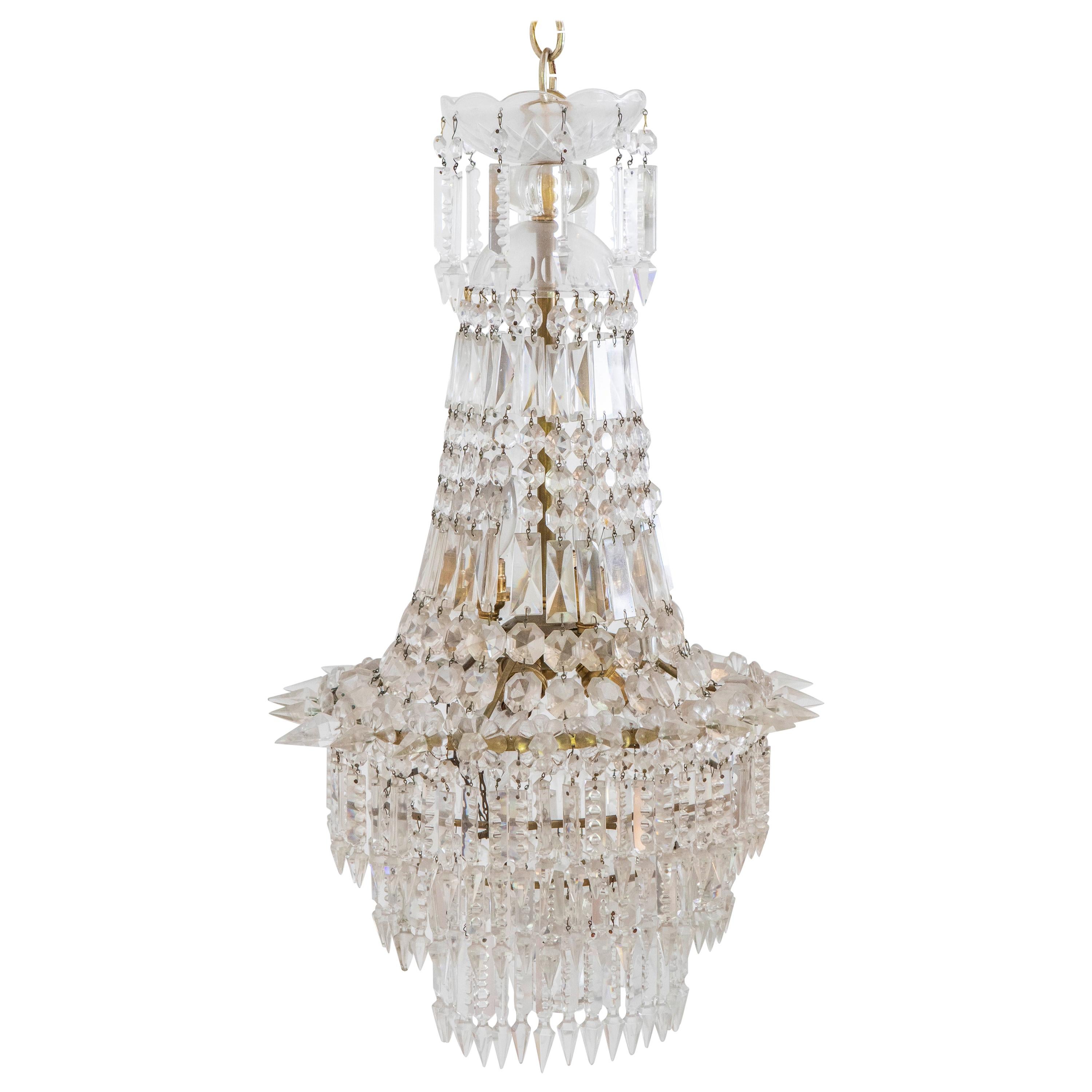 20th Century Crystal and Brass Basket Chandelier