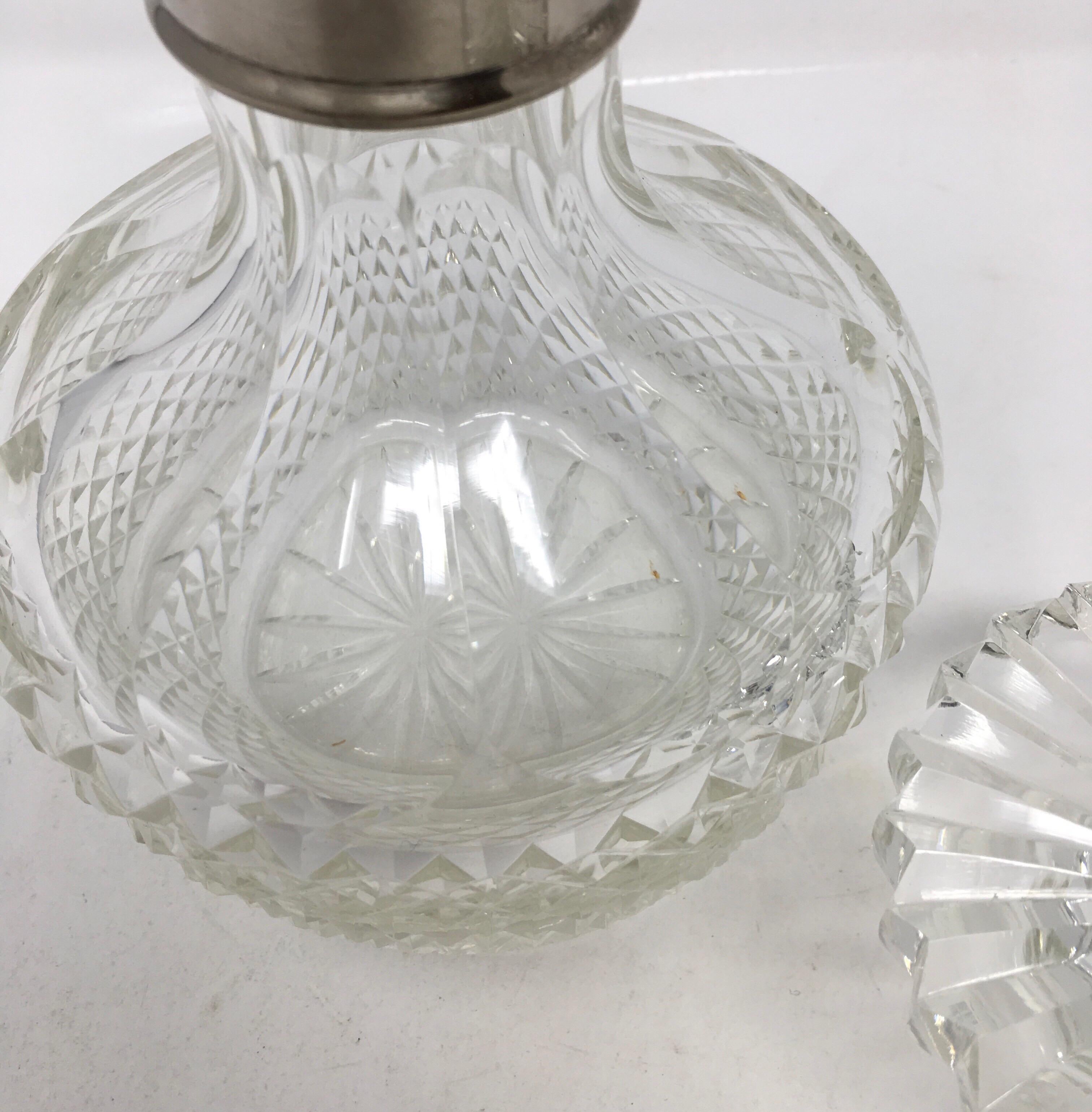 Silver Plate 20th Century Cut Crystal Whiskey Decanter