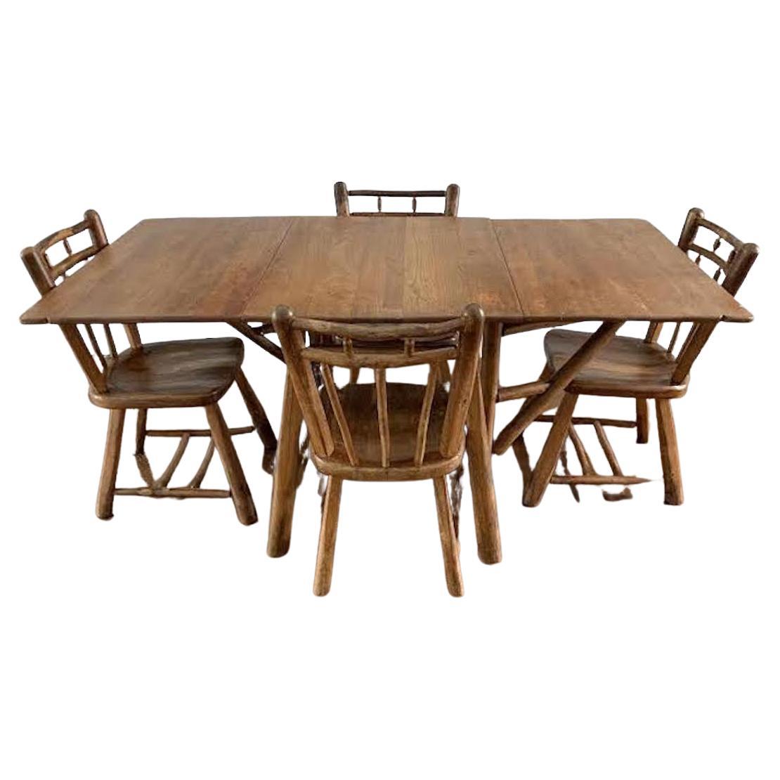 20th Century Carved Oak Refectory Table and 8 Lancashire Chairs at