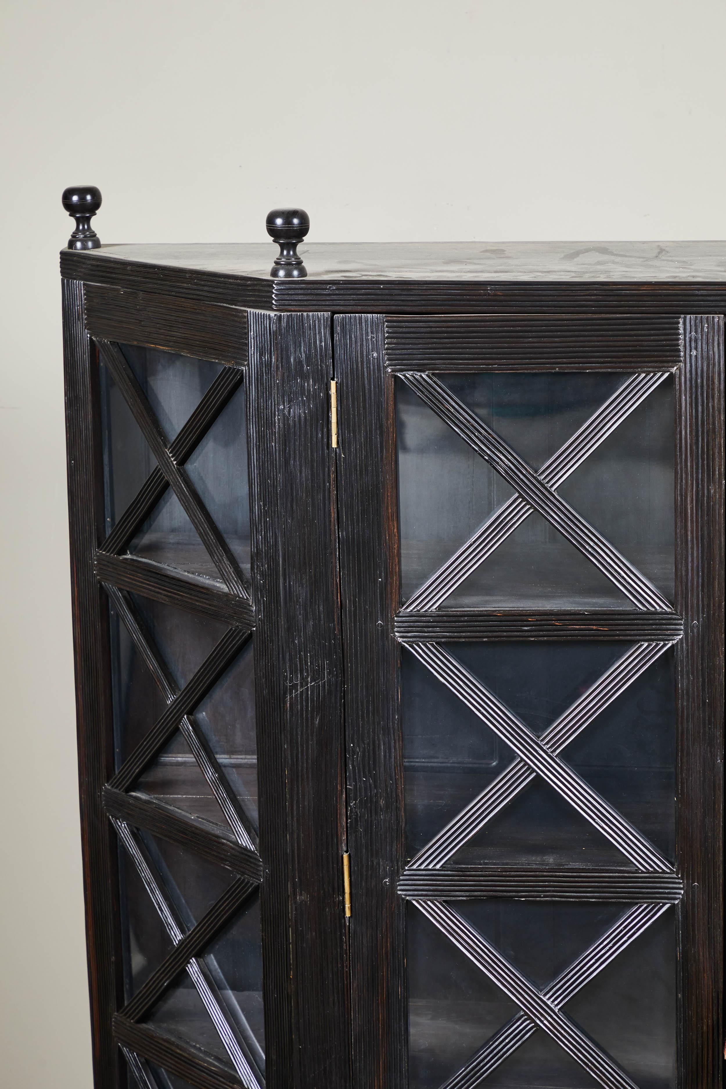 20th Century Ebony British Colonial Two-Door Display Cabinet For Sale 4