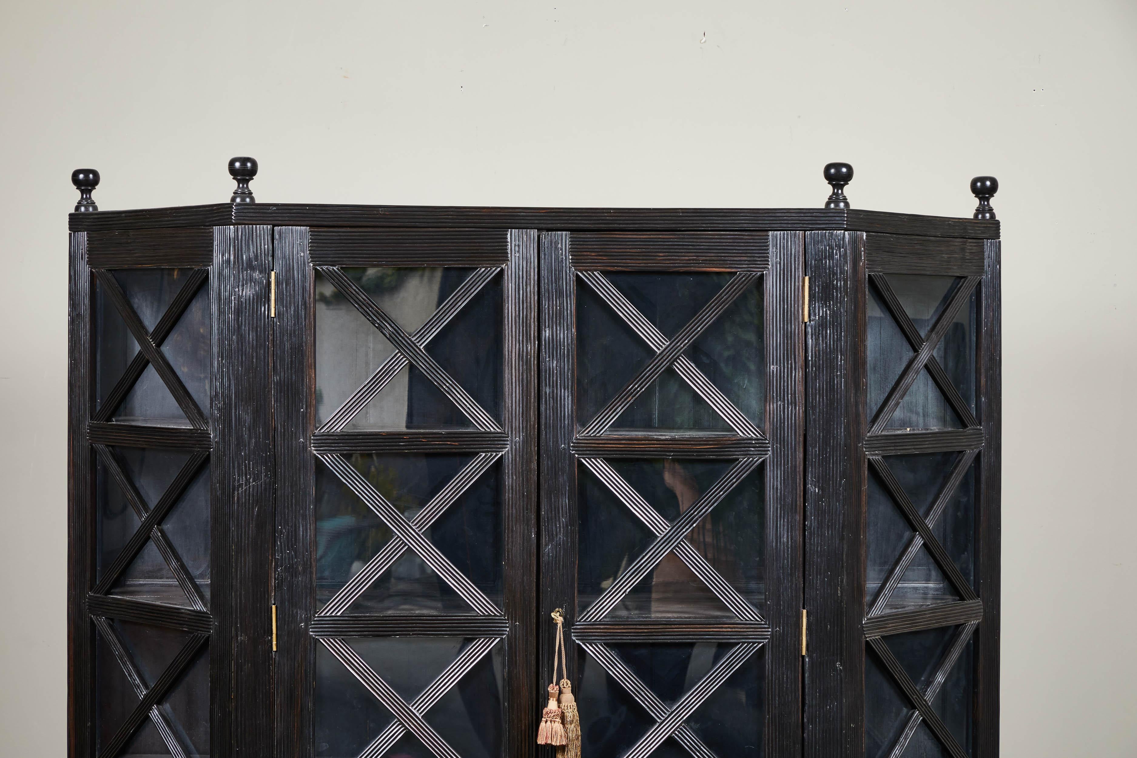 20th Century Ebony British Colonial Two-Door Display Cabinet For Sale 1