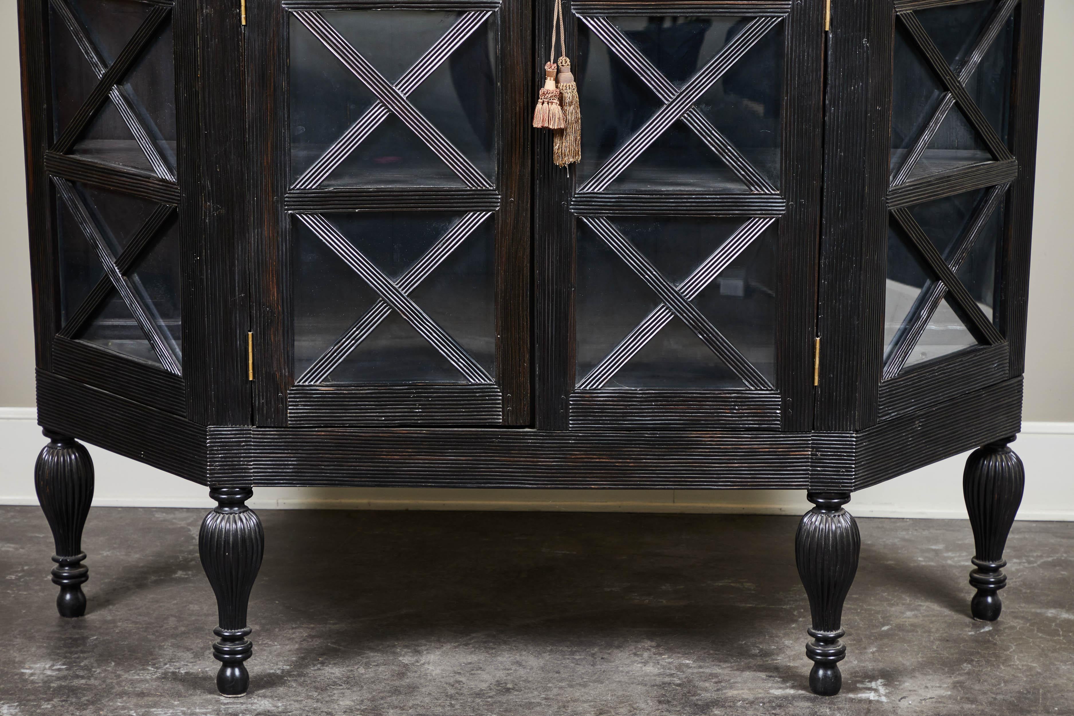 20th Century Ebony British Colonial Two-Door Display Cabinet For Sale 2