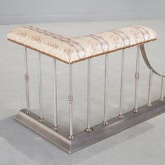 20th C. Edwardian Style Steel Club Fender with Silk Taffeta Bench Seating