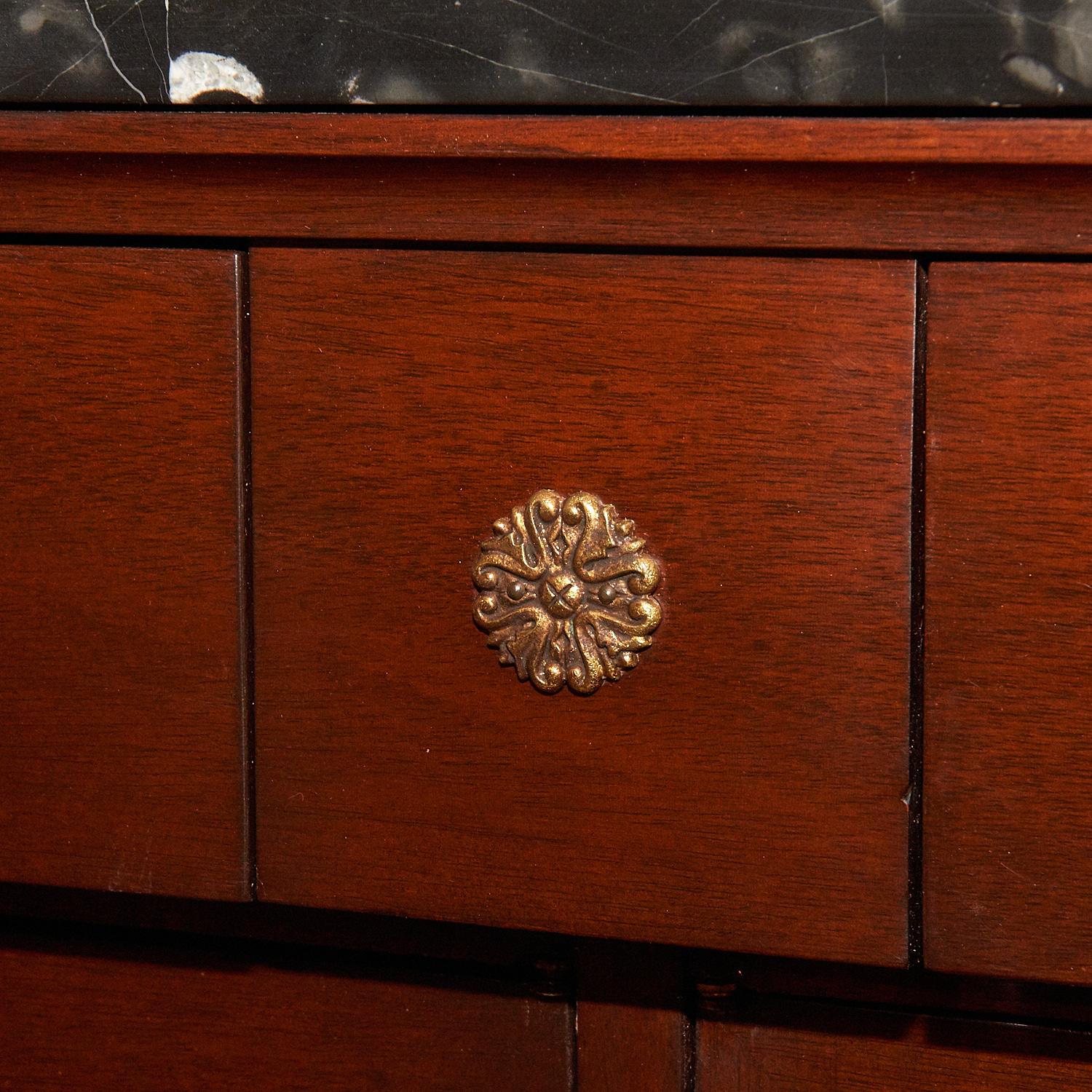 20th C. Empire Style Mahogany Credenza with Black Egyptian Marble Top 2