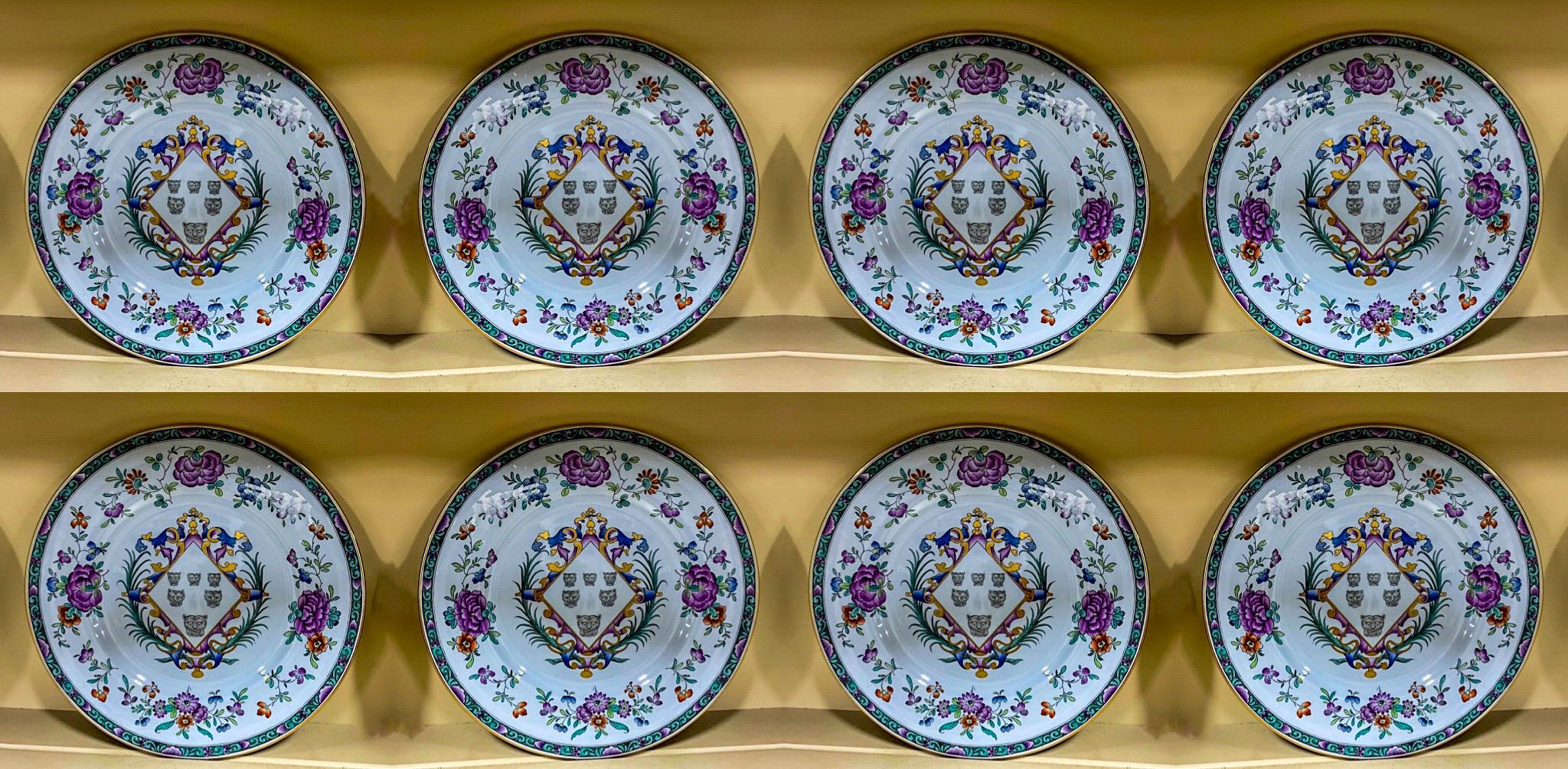 Ironstone 20th-C. English Copeland Spode for Tiffany & Co. Armorial Plates, S/8 For Sale