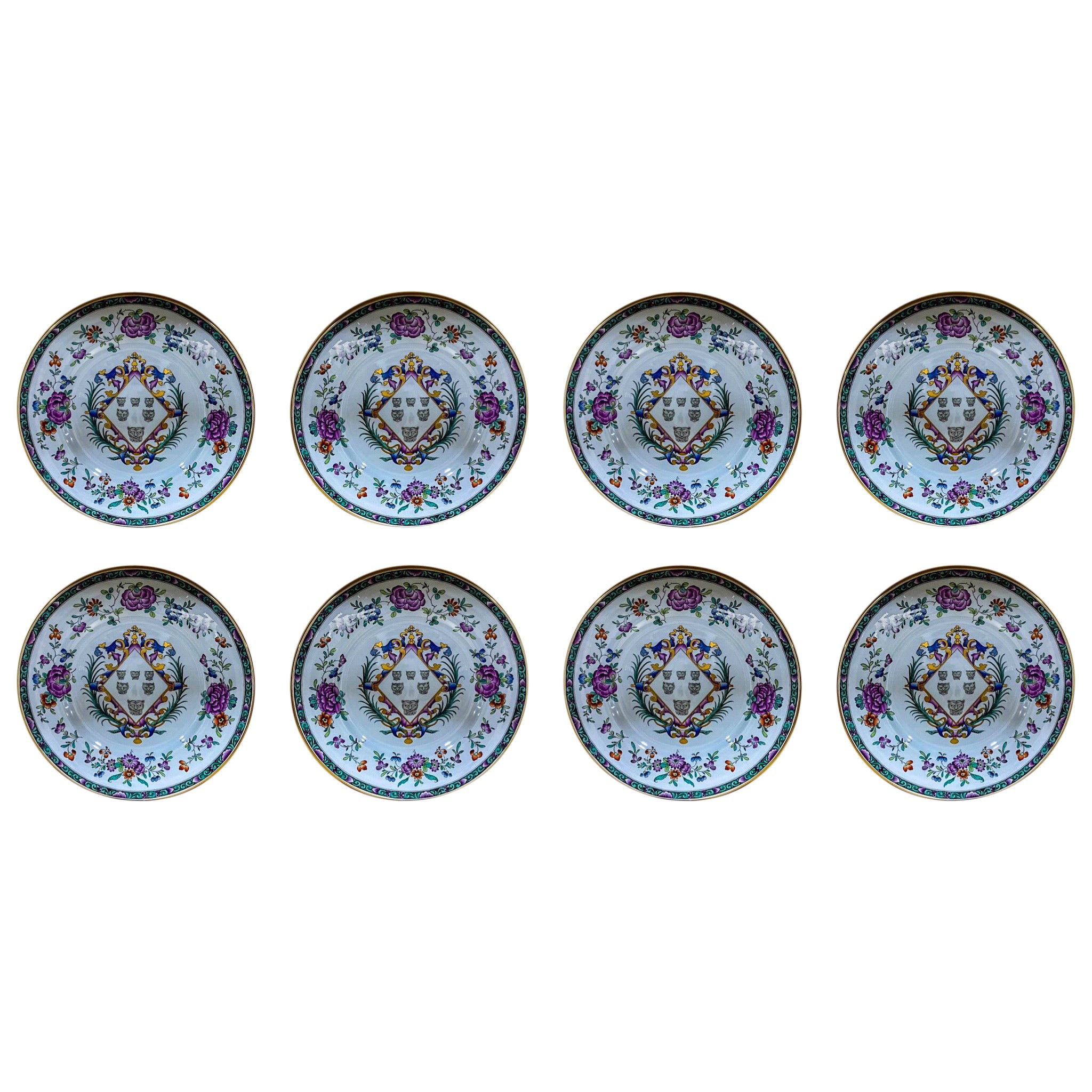 20ème-C. English Copeland Spode pour Tiffany & Co. Assiettes armoriées, S/8 en vente