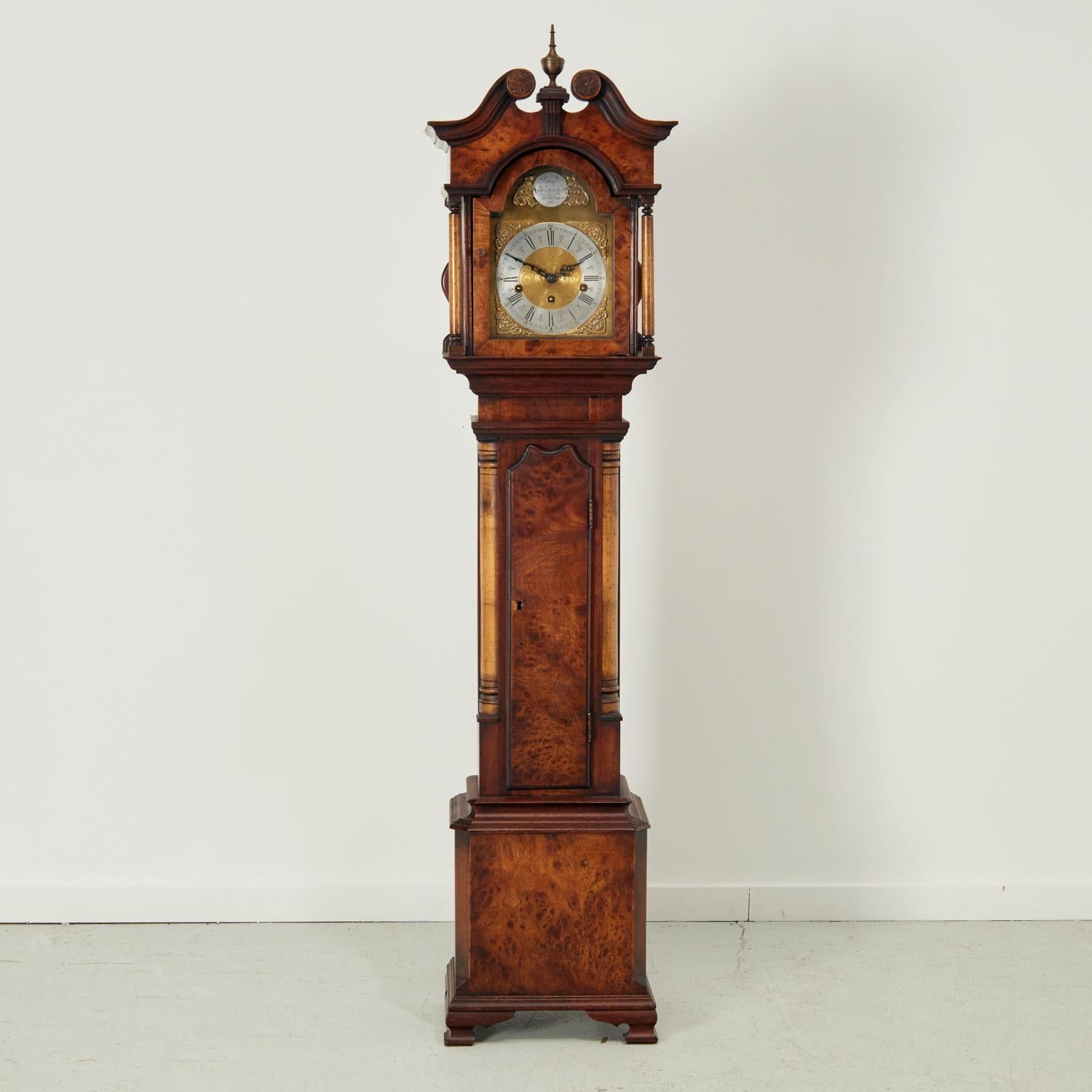 20th C English Mahogany and Walnut Grandmother Clock with Le Rose Movement For Sale 3