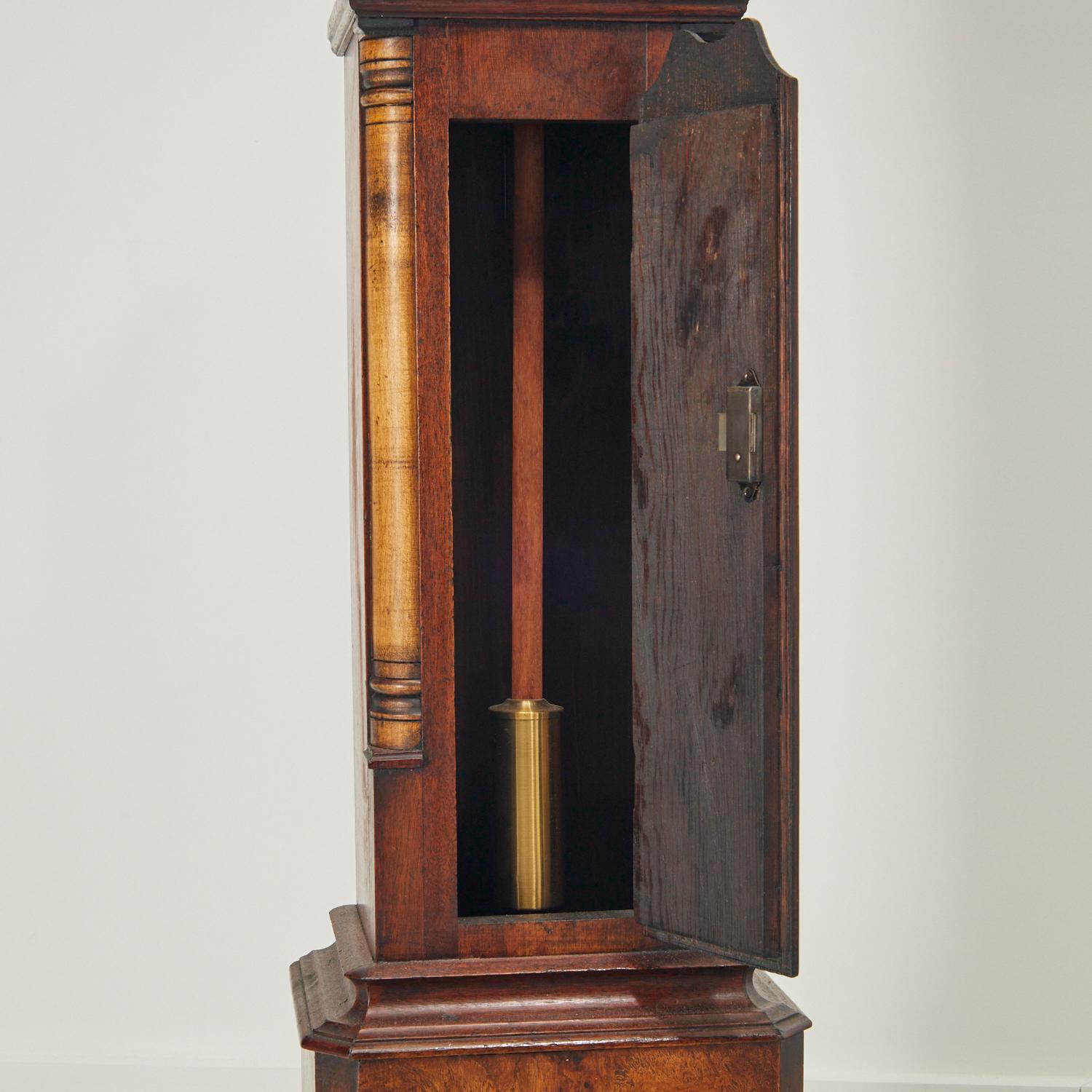 20th C English Mahogany and Walnut Grandmother Clock with Le Rose Movement In Good Condition For Sale In Morristown, NJ