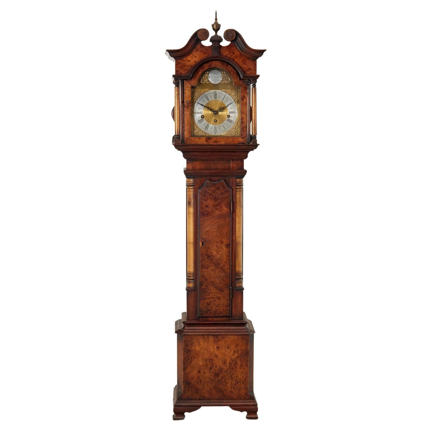 20th C English Mahogany and Walnut Grandmother Clock with Le Rose Movement