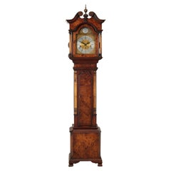 Vintage 20th C English Mahogany and Walnut Grandmother Clock with Le Rose Movement