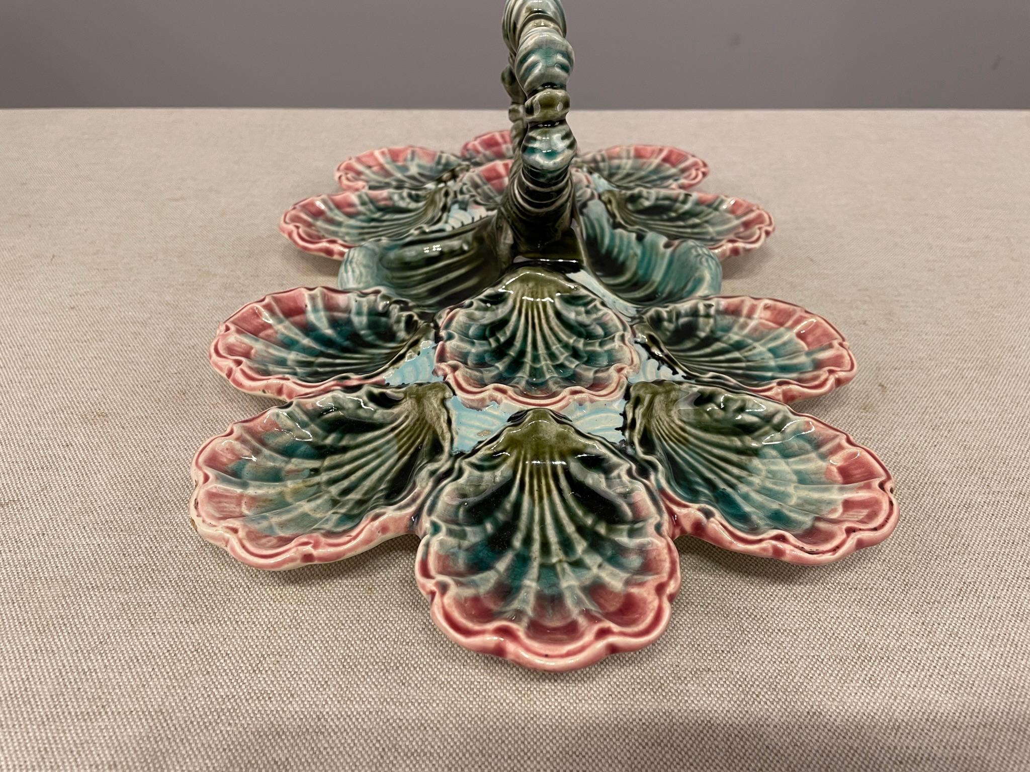 20th Century 20th C. English Majolica Twelve Wells Oyster Platter For Sale