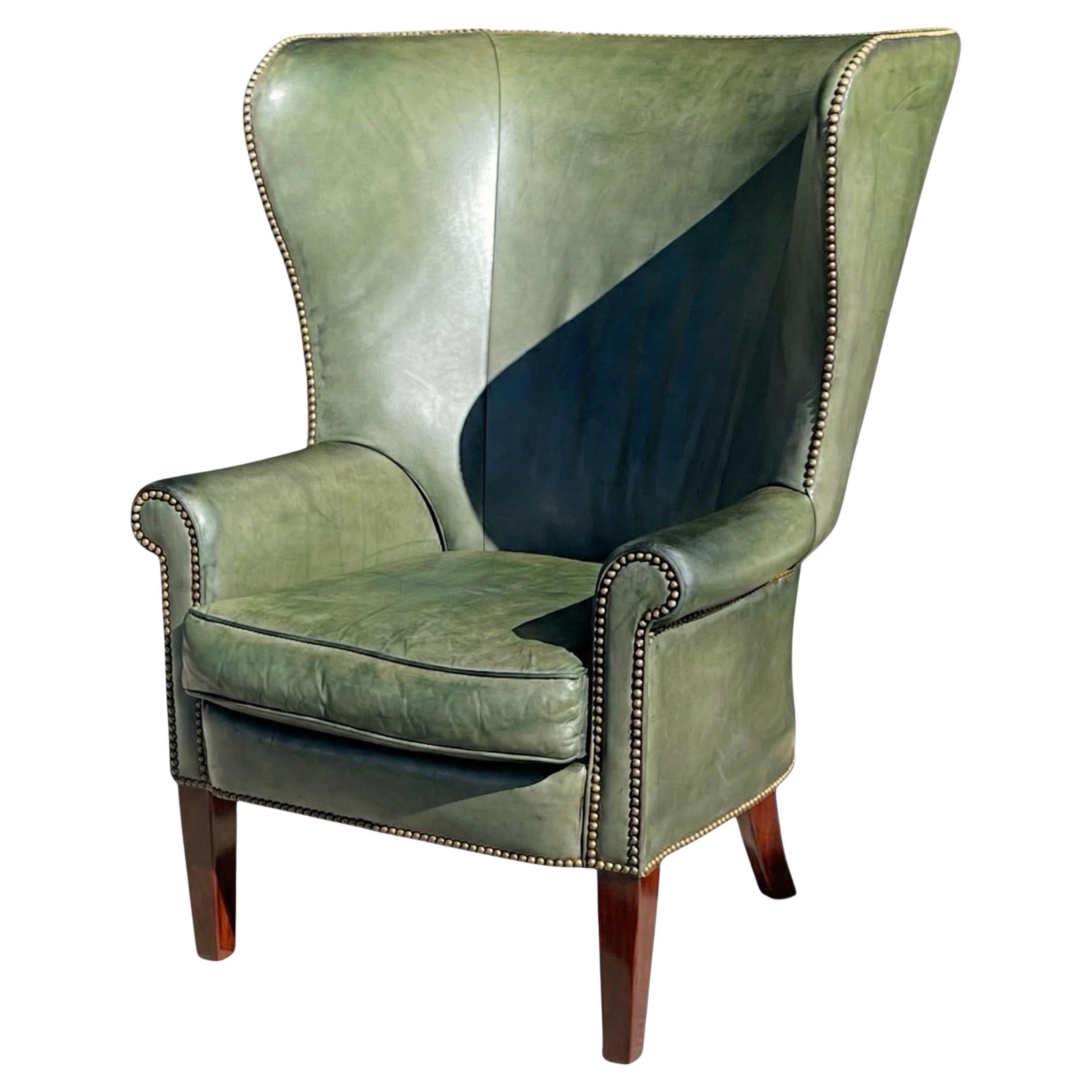 20th-C. English Style Ralph Lauren Leather Hepplewhite Wing Chair
