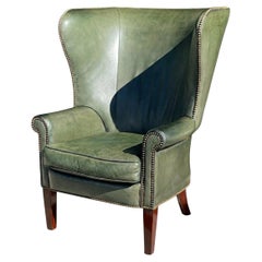 20th-C. English Style Ralph Lauren Leather Hepplewhite Wing Chair