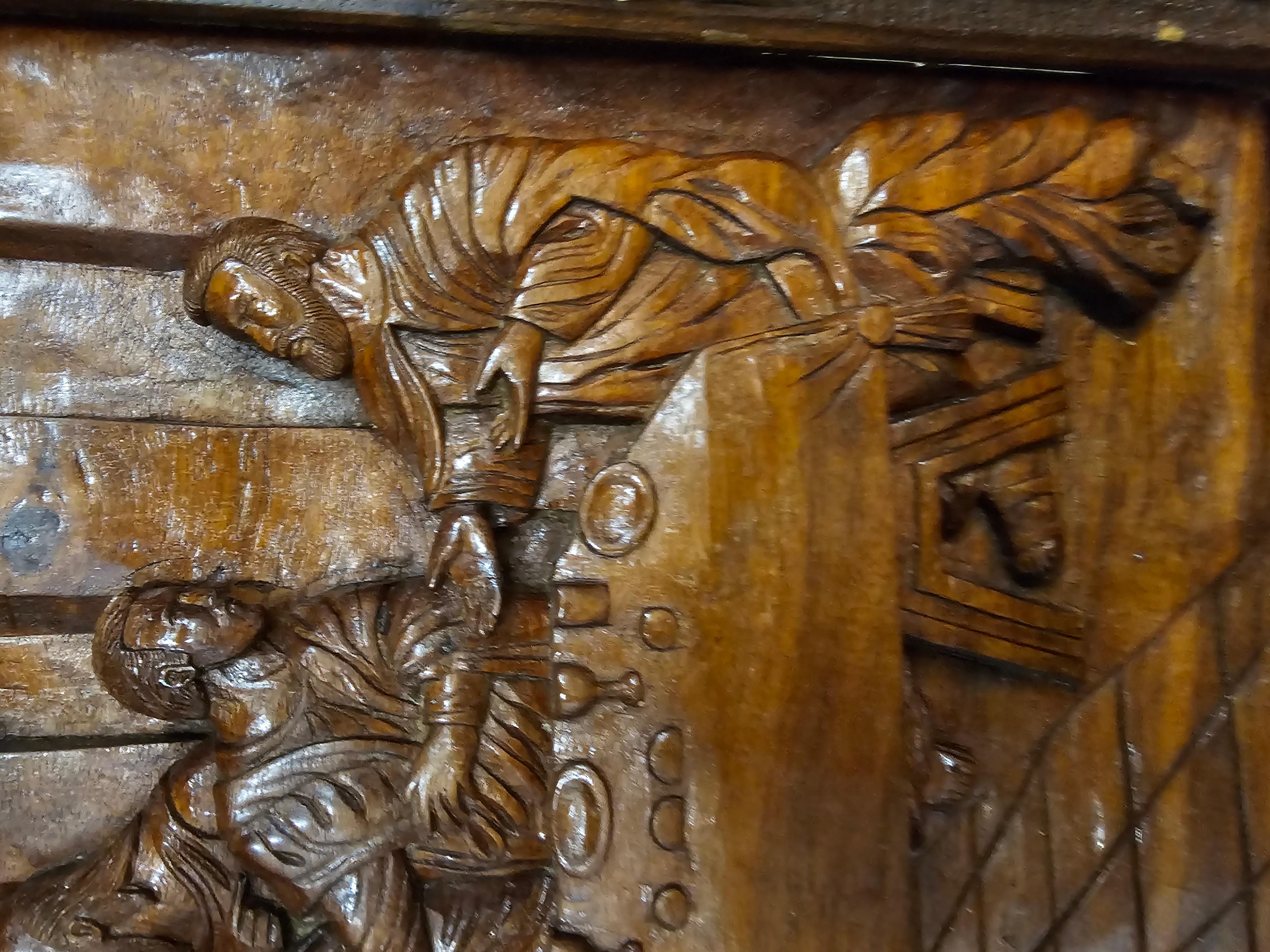 Neoclassical 20th C. Exceptional Framed Hand-Carved Wood Relief of the Last Supper, Rare For Sale