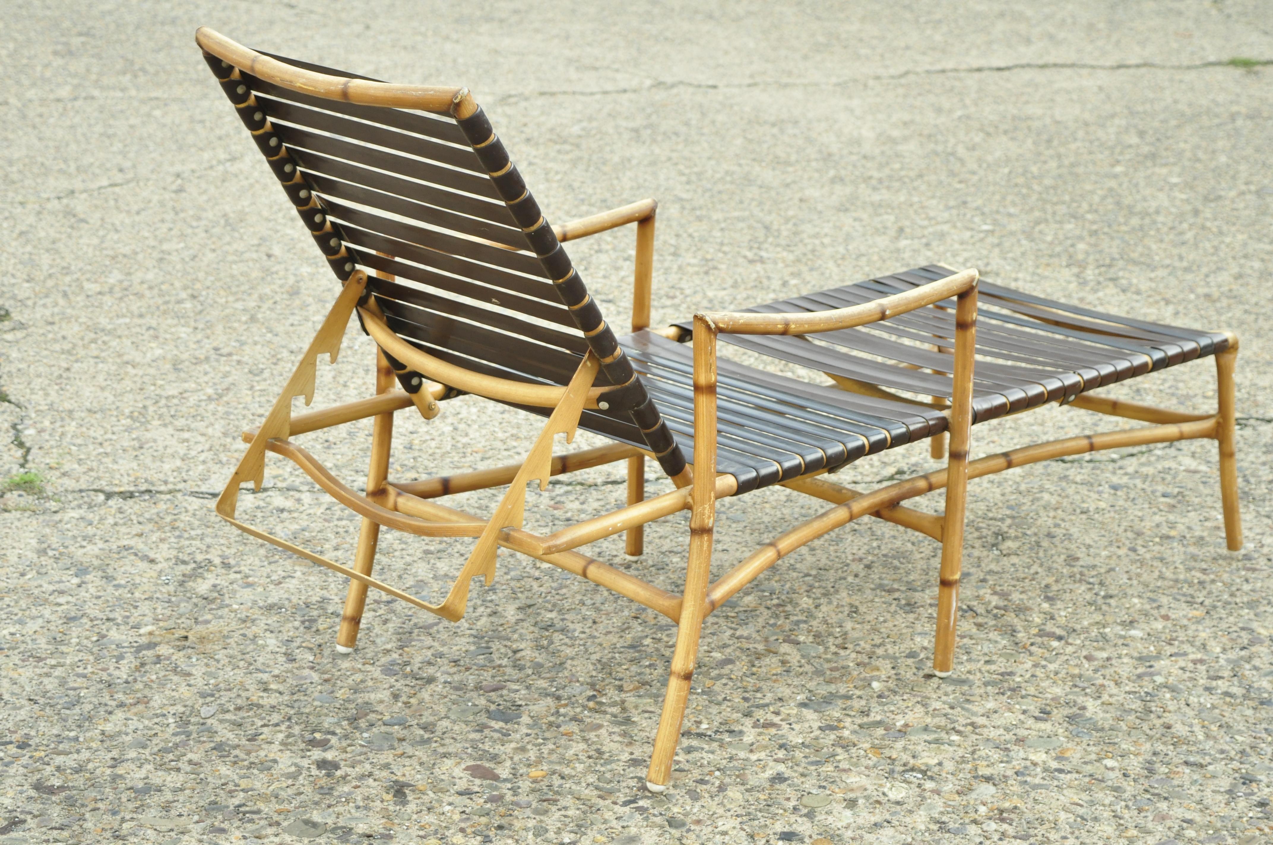 Faux Bamboo Chinese Chippendale Aluminum Vinyl Strap Patio Lounge Chairs 3