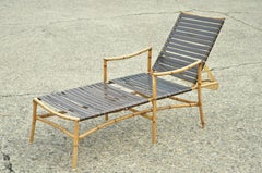 Faux Bamboo Chinese Chippendale Aluminum Vinyl Strap Patio Lounge Chairs